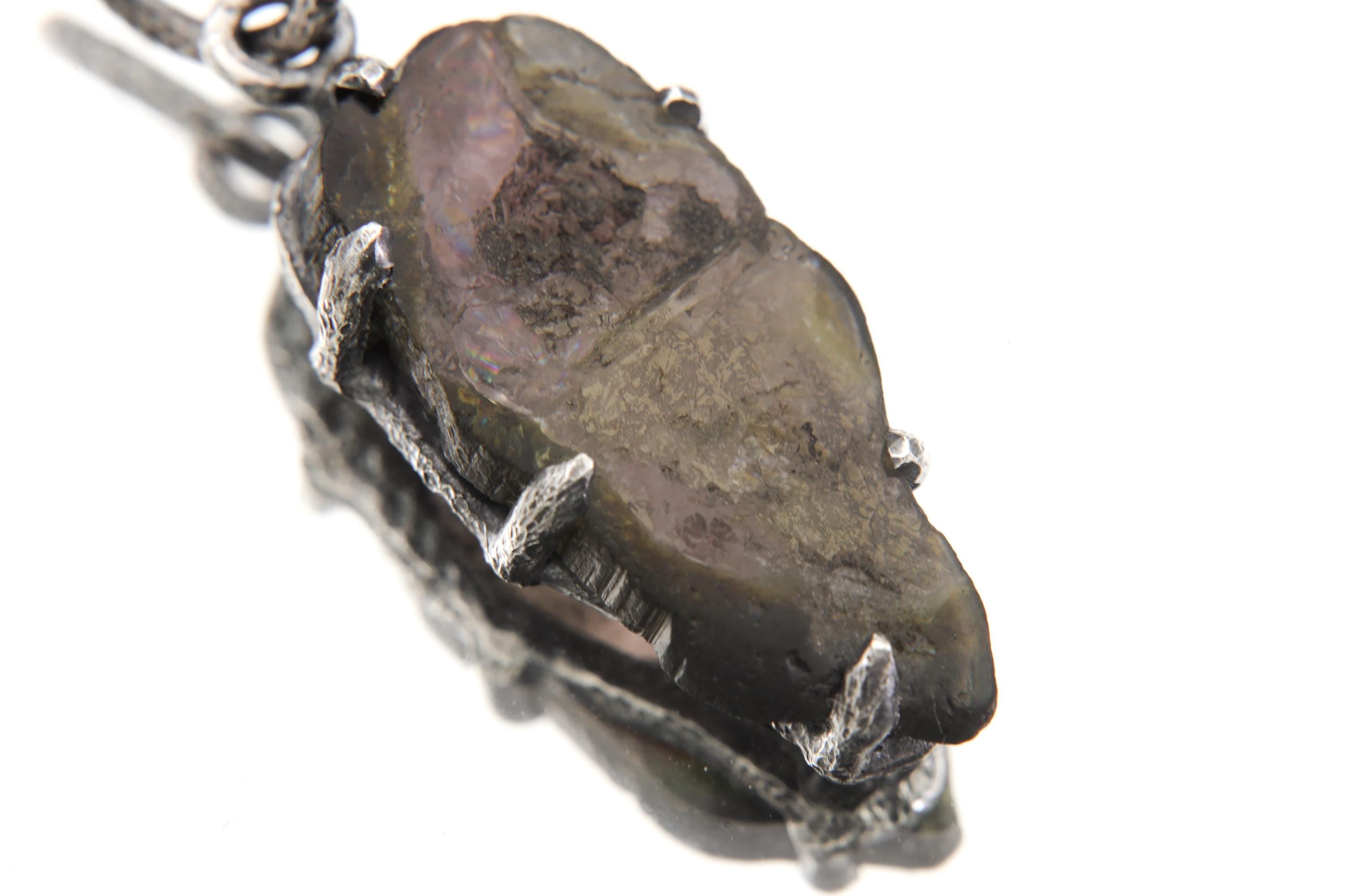 Polished Slice of Natural Watermelon Tourmaline Wand with Darker Rind Pendant, 925 Silver, Oxidized, Heart Chakra Crystal Jewelry Gift