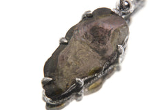 Polished Slice of Natural Watermelon Tourmaline Wand with Darker Rind Pendant, 925 Silver, Oxidized, Heart Chakra Crystal Jewelry Gift