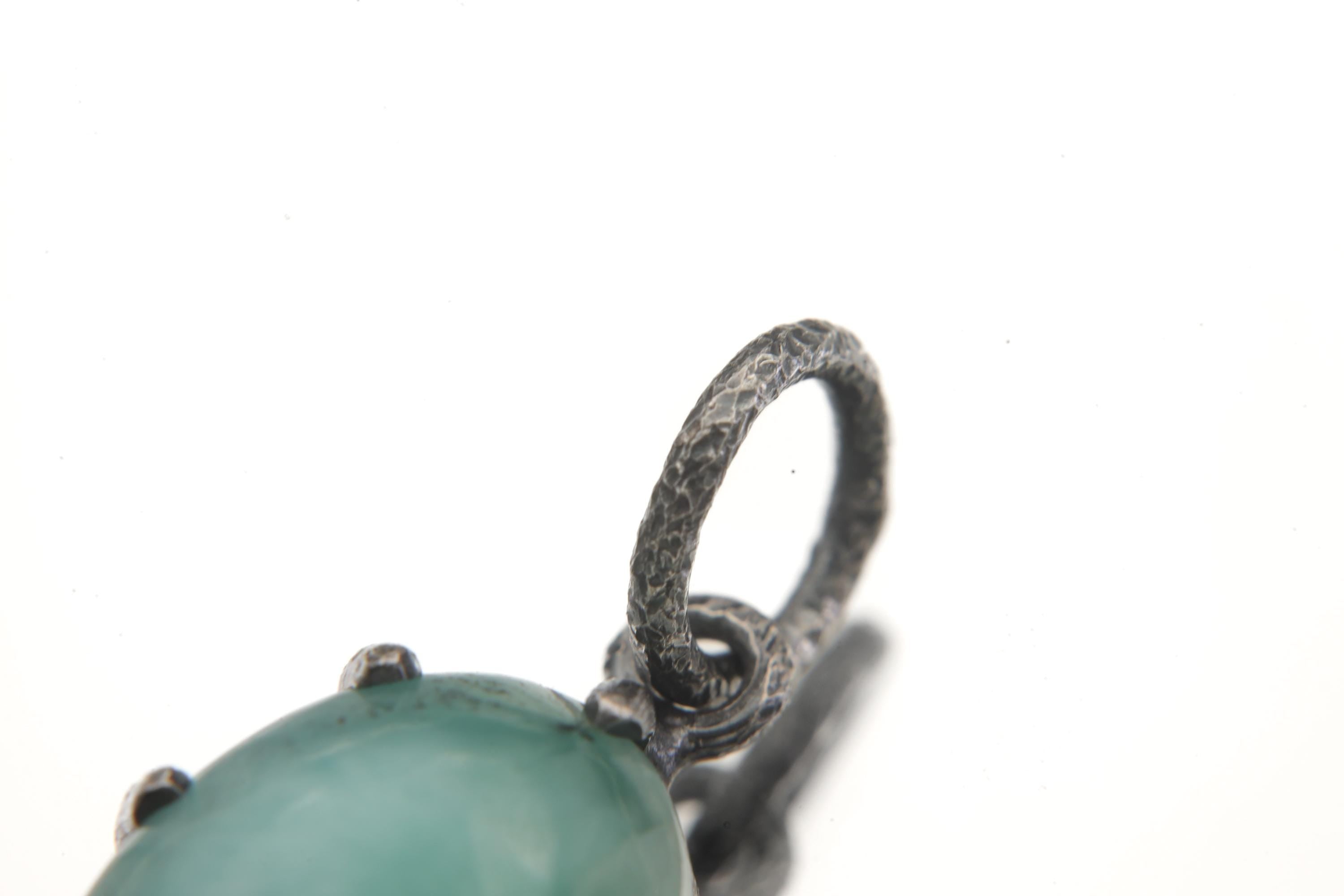 AAA Grade Oval Larimar (Pectolite) Cabochon Pendant, 925 Sterling Silver, Hammer Textured Oxidized Claw Setting, Calming Ocean Energy