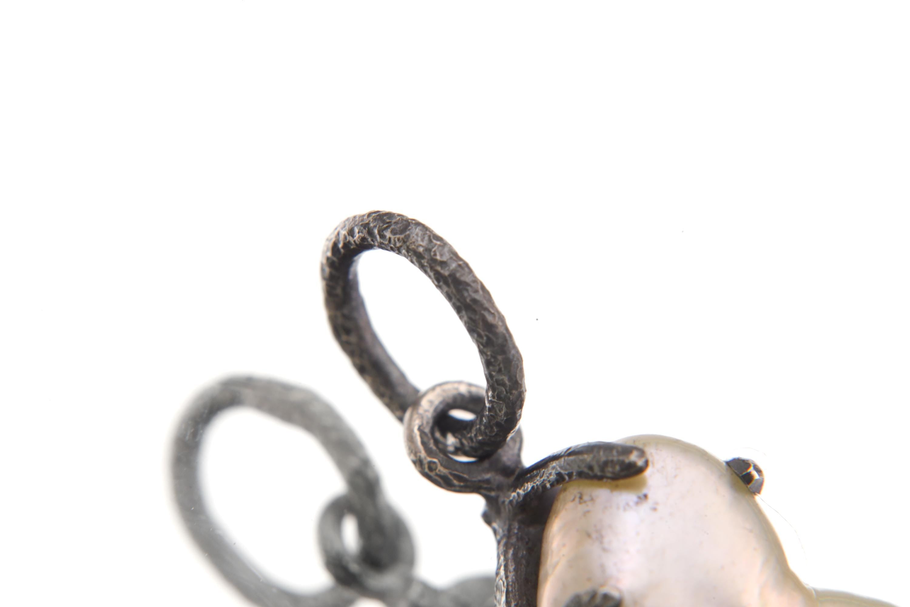 Twin Pearl Pendant, Baroque 925 Oxidized Silver, June Birthstone