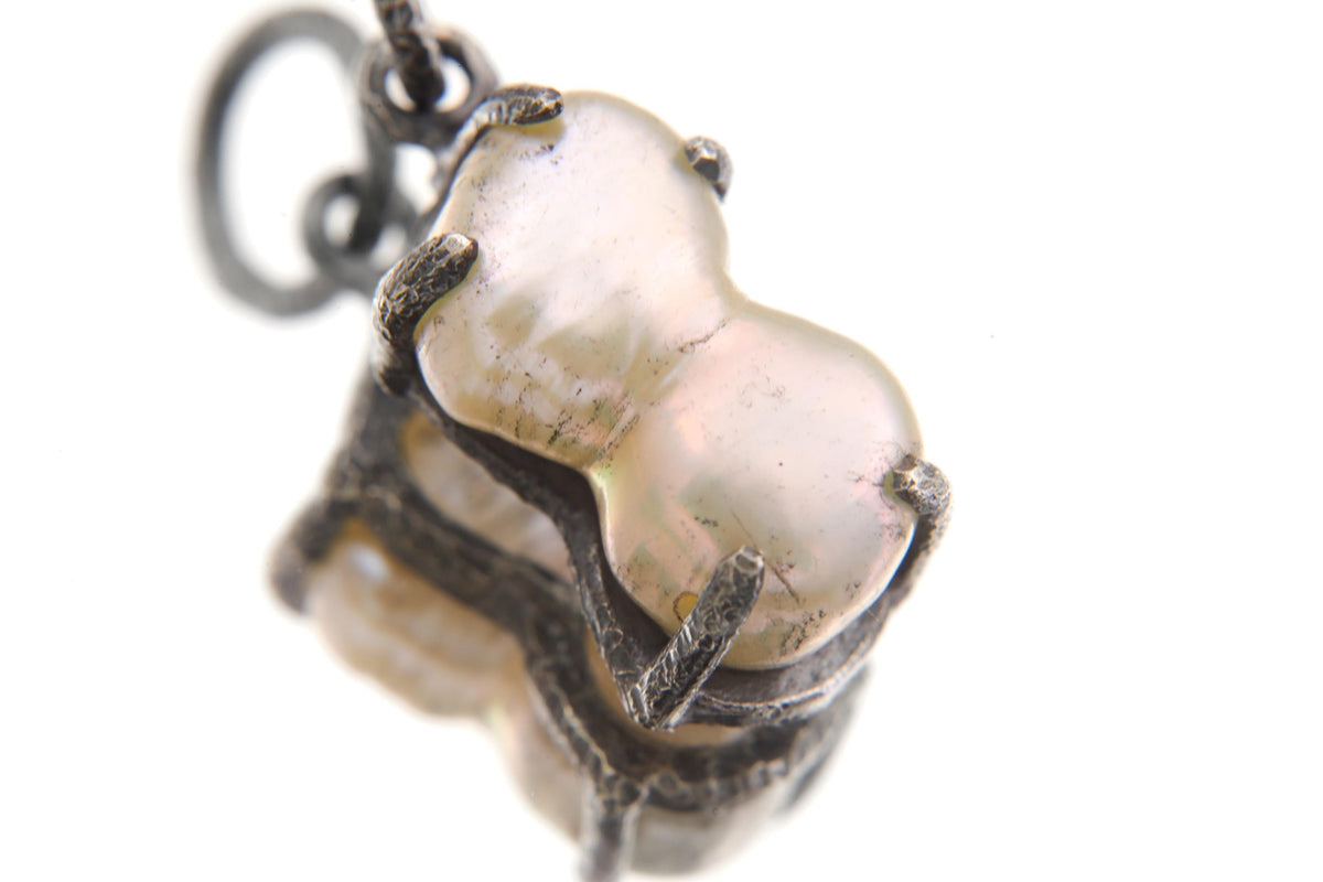 Twin Pearl Pendant, Baroque 925 Oxidized Silver, June Birthstone