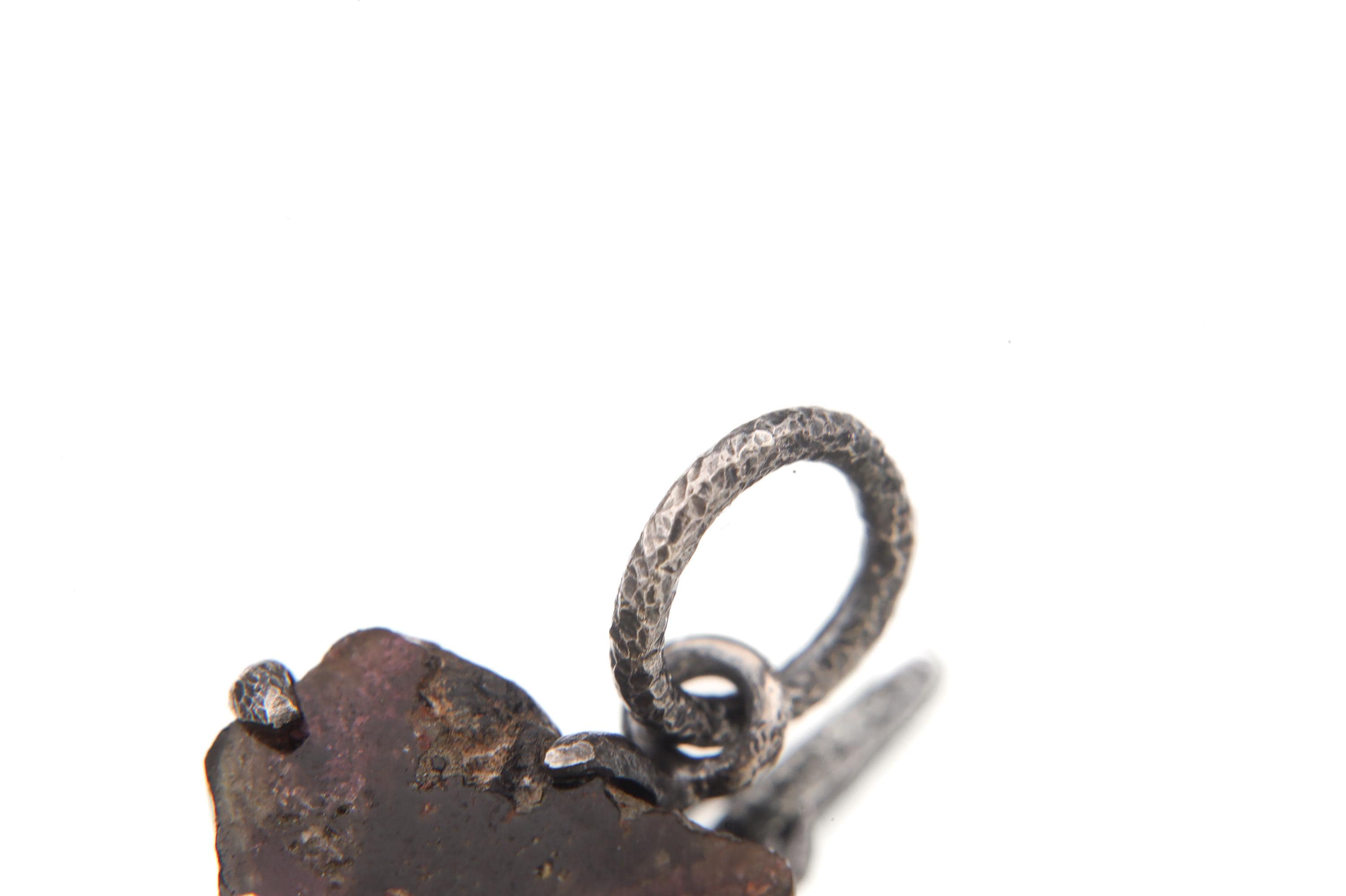 Polished slice of Natural Gem Pink Tourmaline (Rubellite) Wand Pendant, 925 Sterling Silver, Oxidized Hammer Texture, Crystal Jewelry Gift