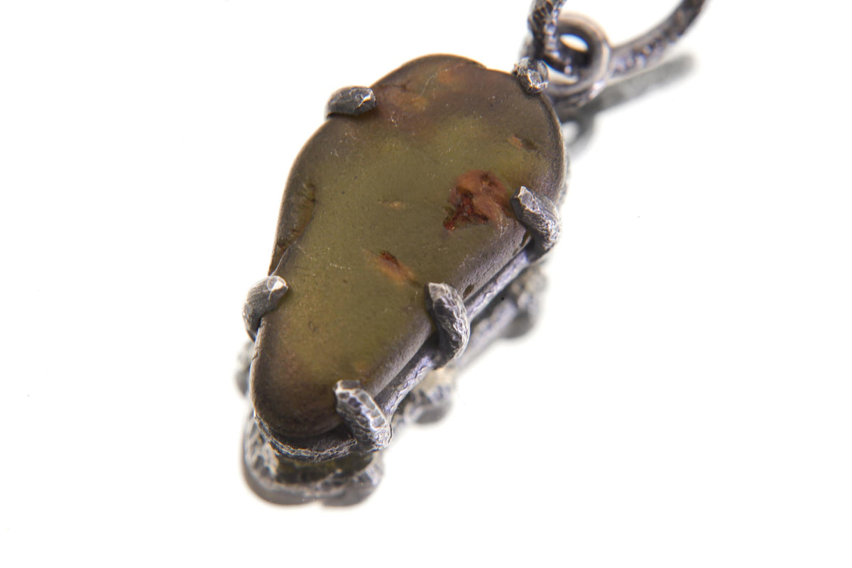 Australian Peridot Pendant, Hammered Sterling Silver, Heart Chakra