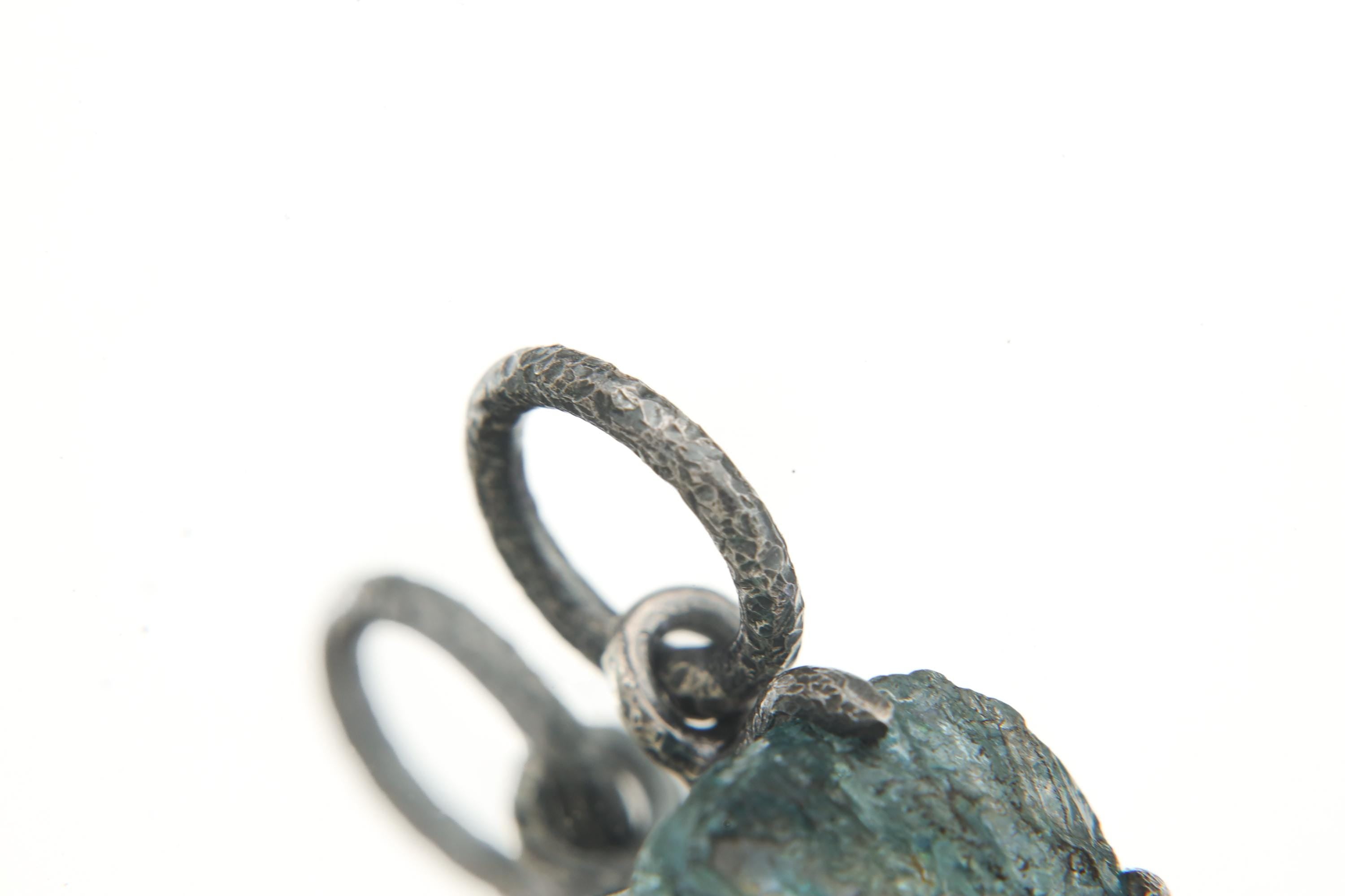 Aqua Blue Facet Grade Natural Gem Aquamarine Chunk, Sterling Silver Pendant, Claw Setting, Hammer Textured & Oxidized, Healing Crystal Gift