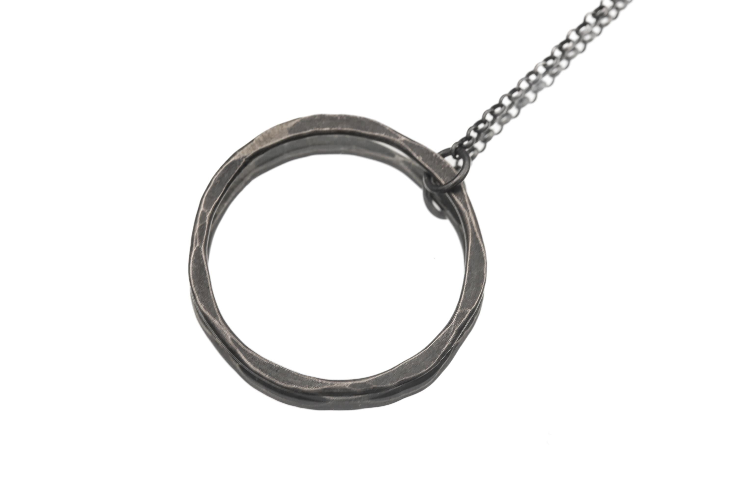 Amethyst Noose Necklace, 925 Oxidized Silver, Raw Crystal Pendant, Unique Loop Chain, Brushed Texture, Modern Spiritual Jewelry