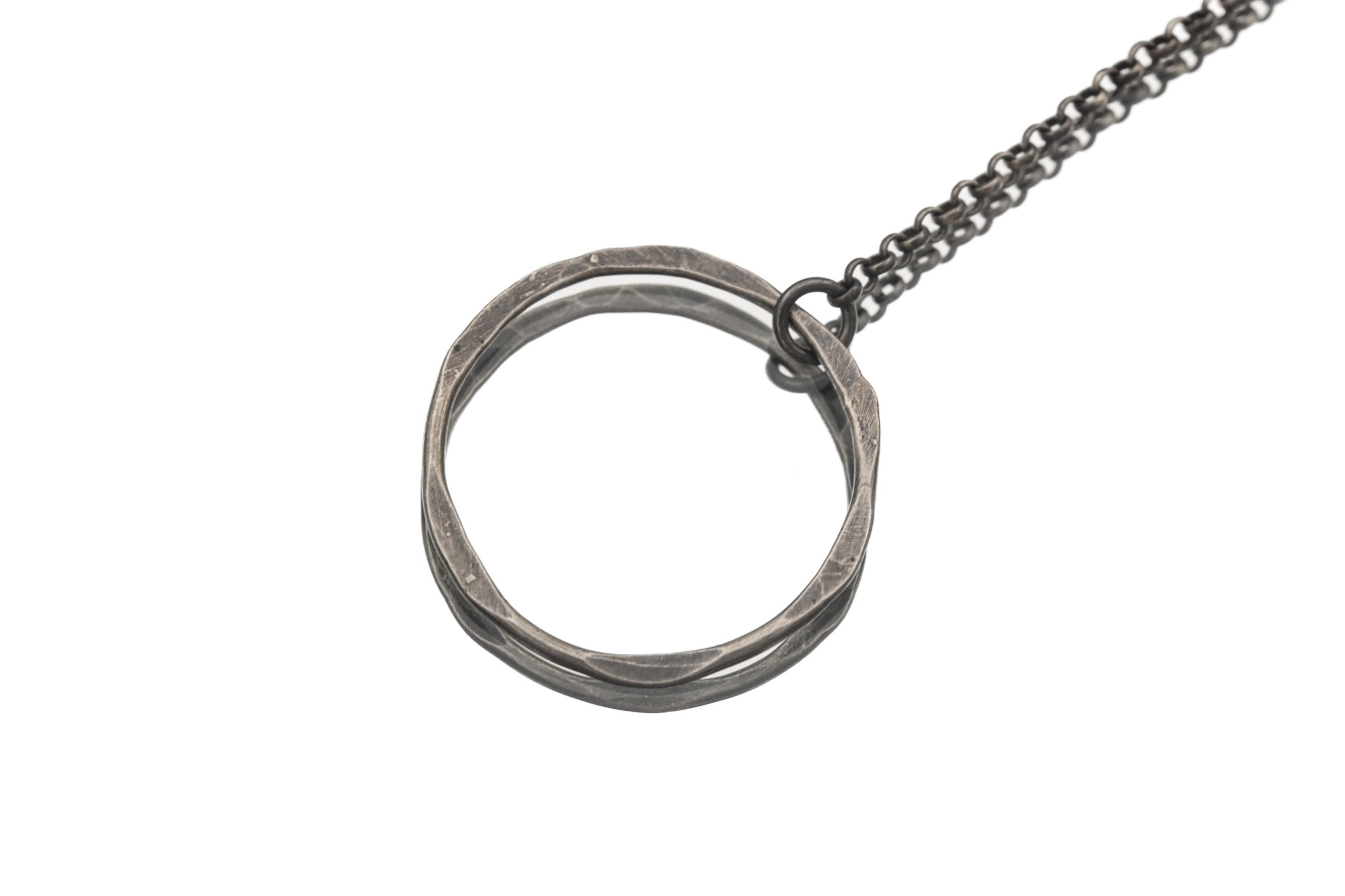 Turquoise Noose Necklace, 925 Oxidized Silver, Round Gem Pendant, Adjustable Loop Chain, Brushed Finish, Boho Spiritual Jewelry