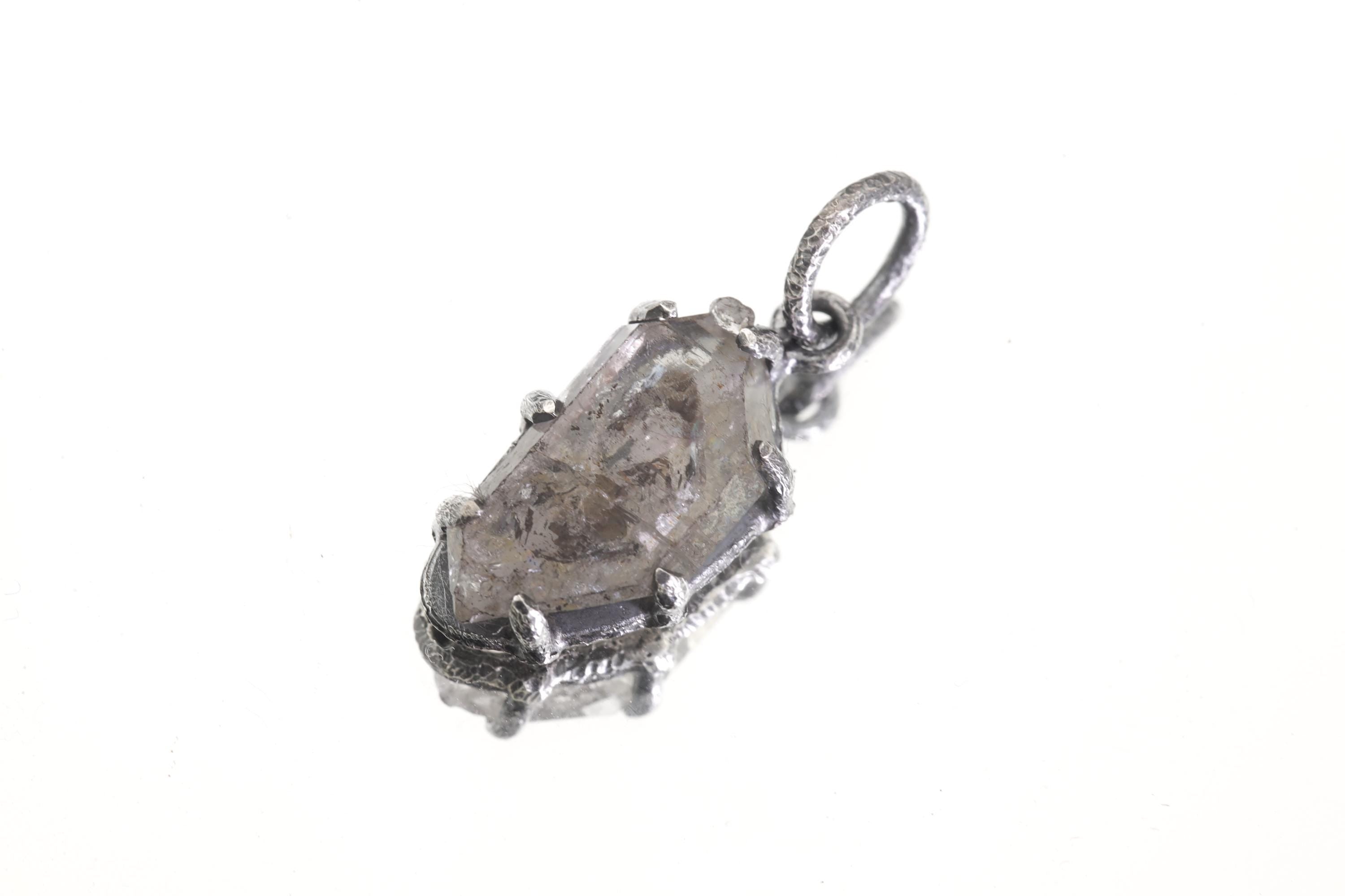 Faden Quartz Pendant, Petroleum Inclusions, Sterling Silver, Crown Chakra