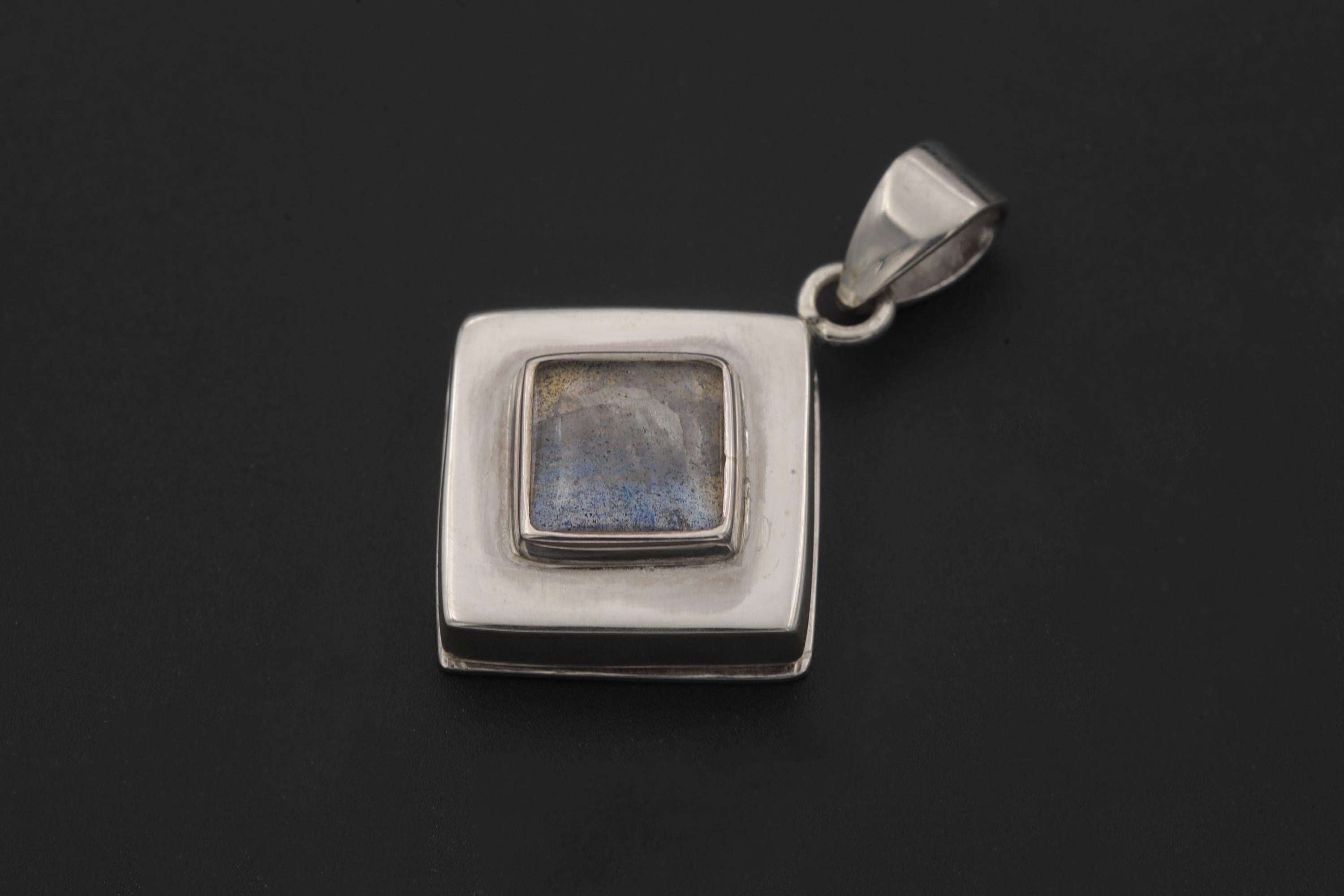 Labradorite Silver Locket Pendant, Diamond Shape, Third Eye Healing Stone