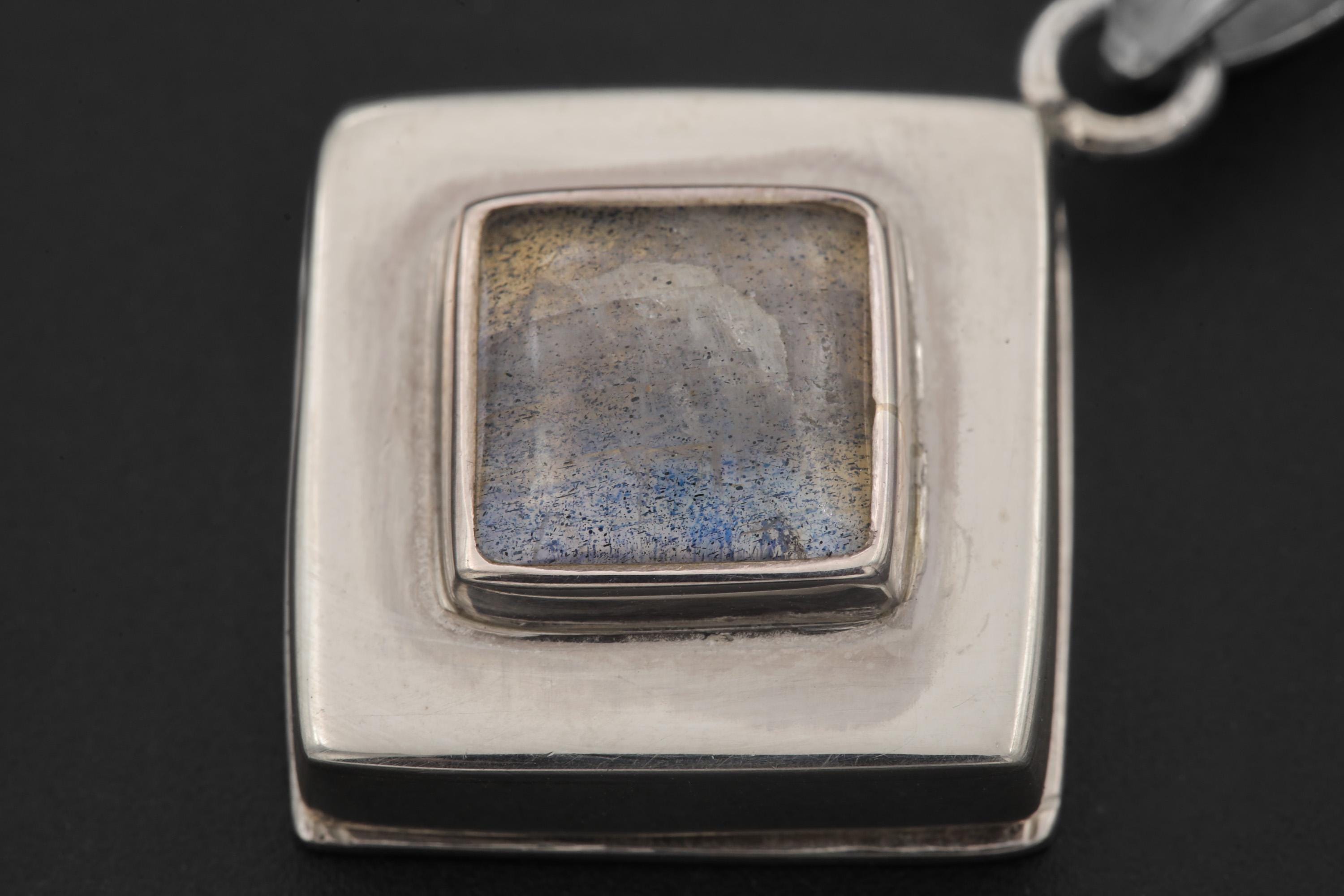 Labradorite Silver Locket Pendant, Diamond Shape, Third Eye Healing Stone