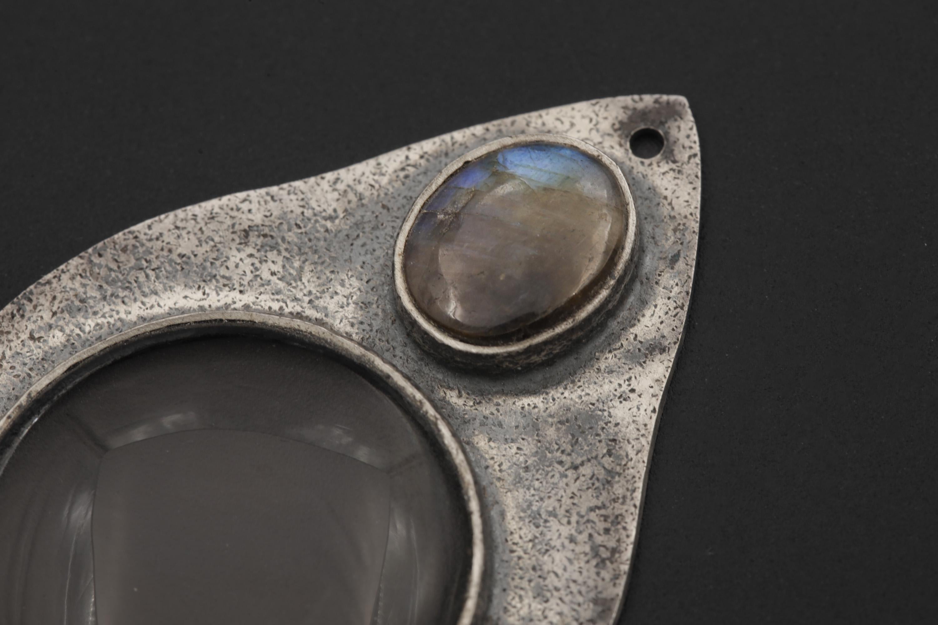 Labradorite Magnifying Glass Pendant, 925 Silver Fire Starter, Artisan Jewelry