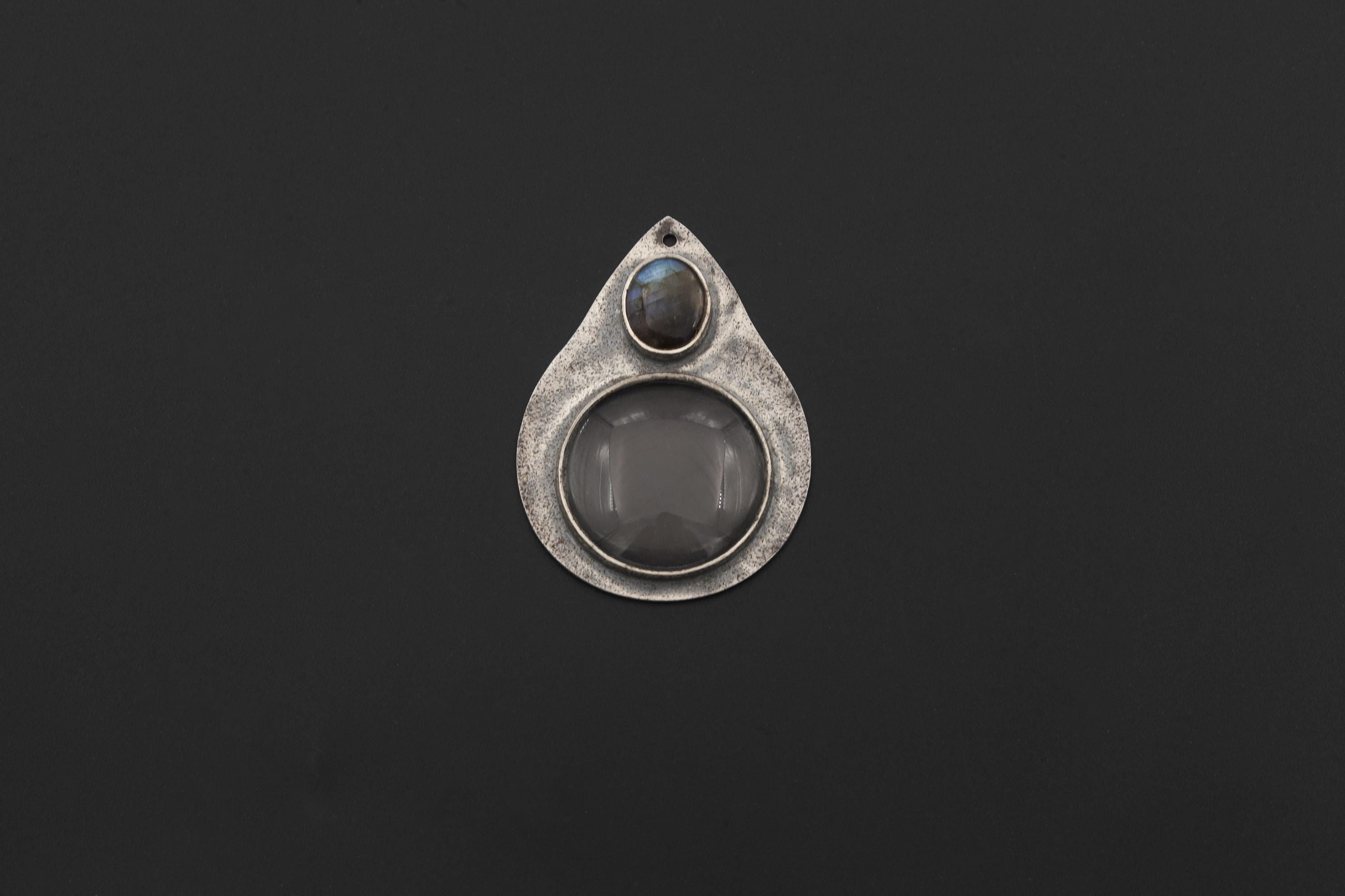 Labradorite Magnifying Glass Pendant, 925 Silver Fire Starter, Artisan Jewelry