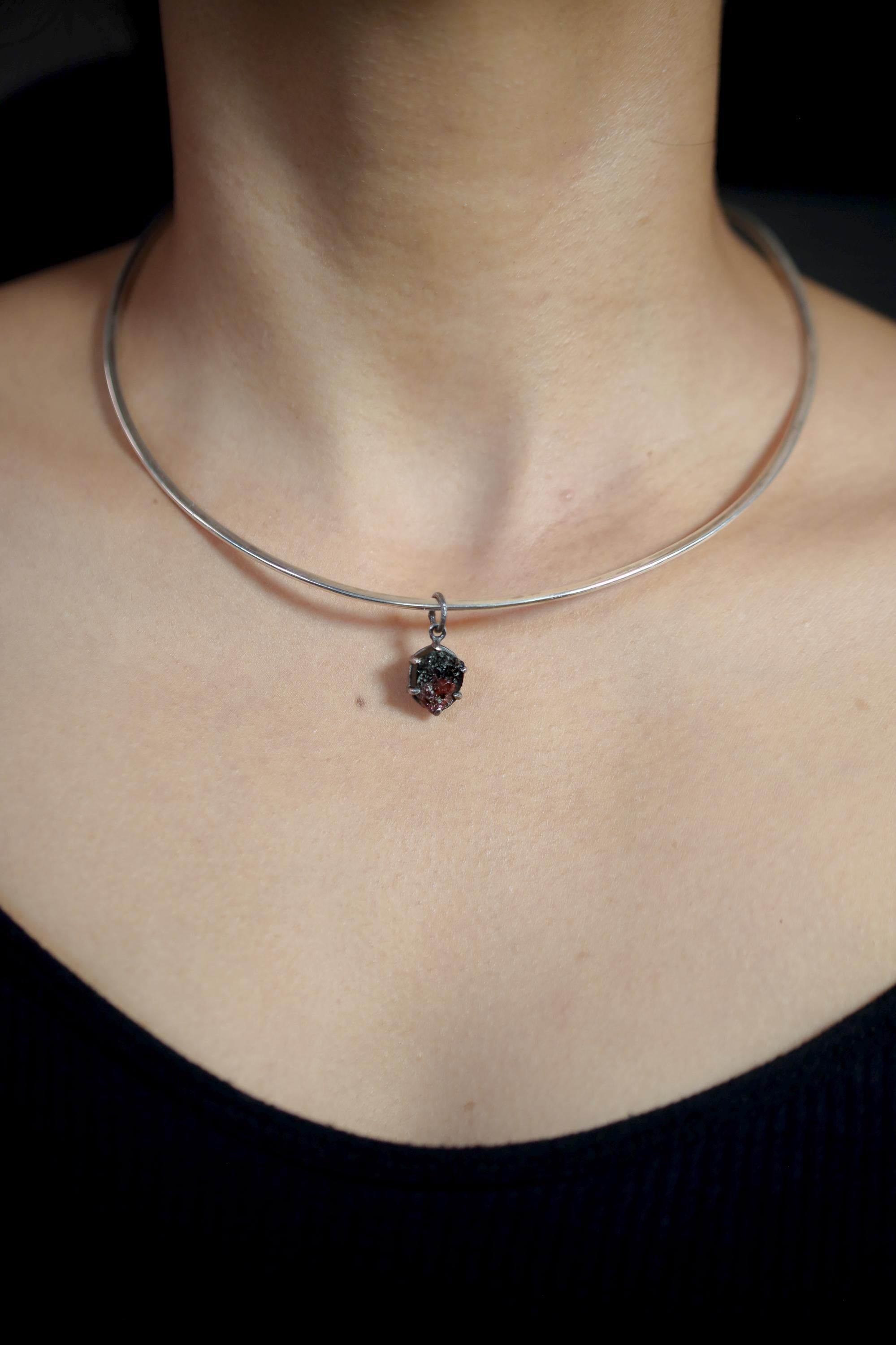 Hexagonal Polished Slice of Natural Pink Tourmaline wand specimen Pendant 925 Sterling Silver Oxidized Claw Setting Unique Gift