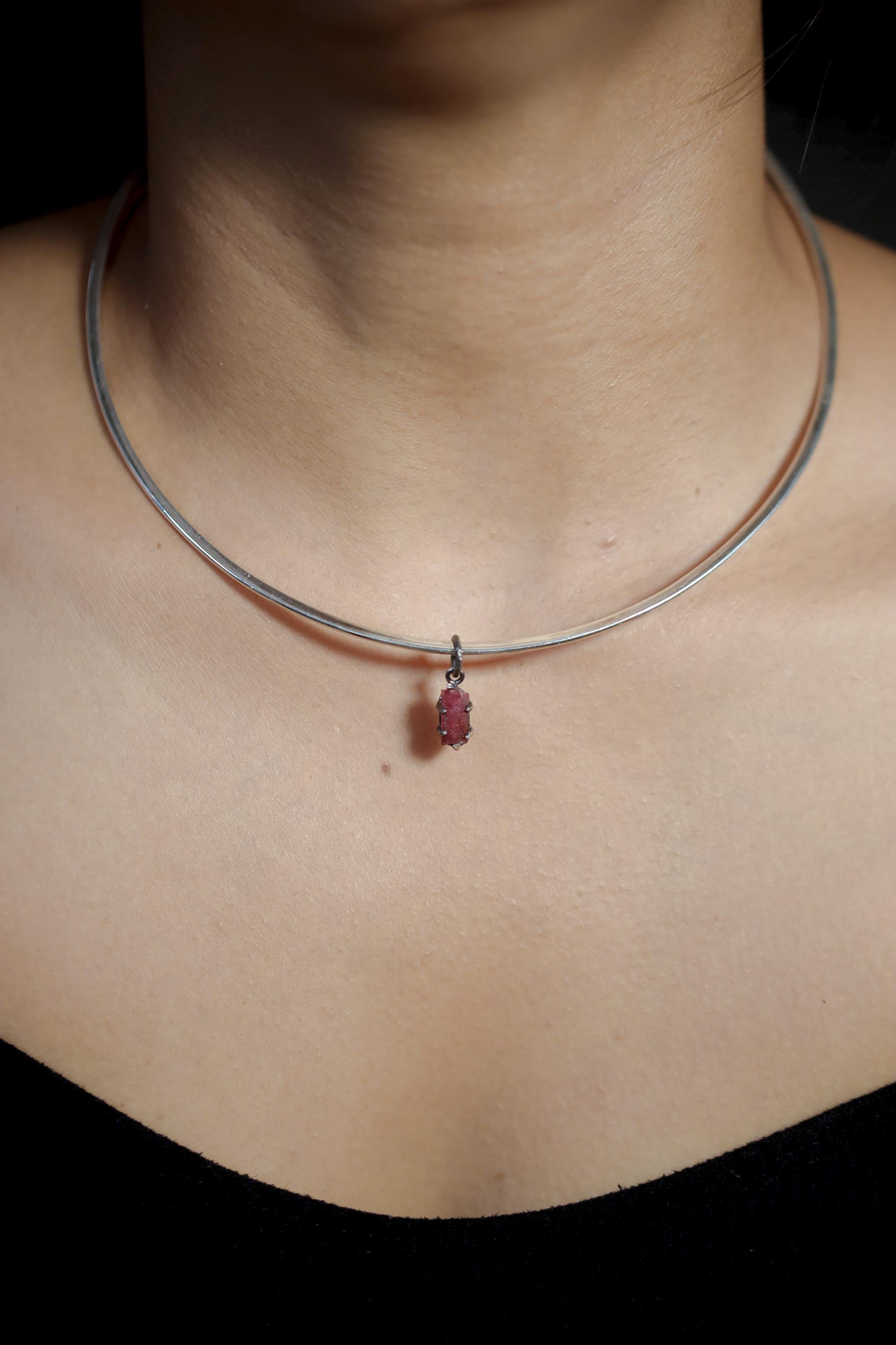 Rubellite Tourmaline Wand Pendant, Oxidized 925 Sterling Silver, Chakra Healing