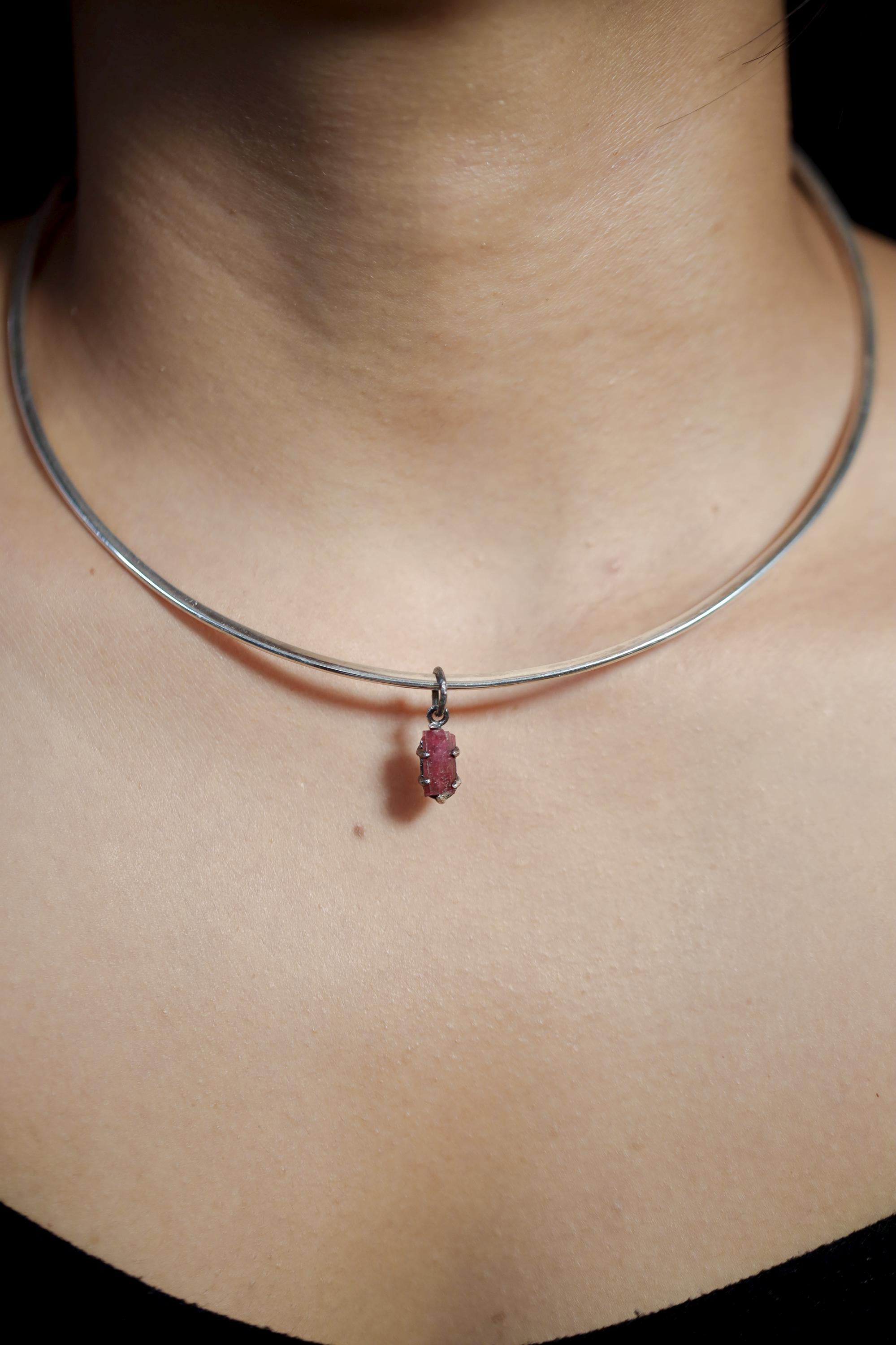 Rubellite Tourmaline Wand Pendant, Oxidized 925 Sterling Silver, Chakra Healing