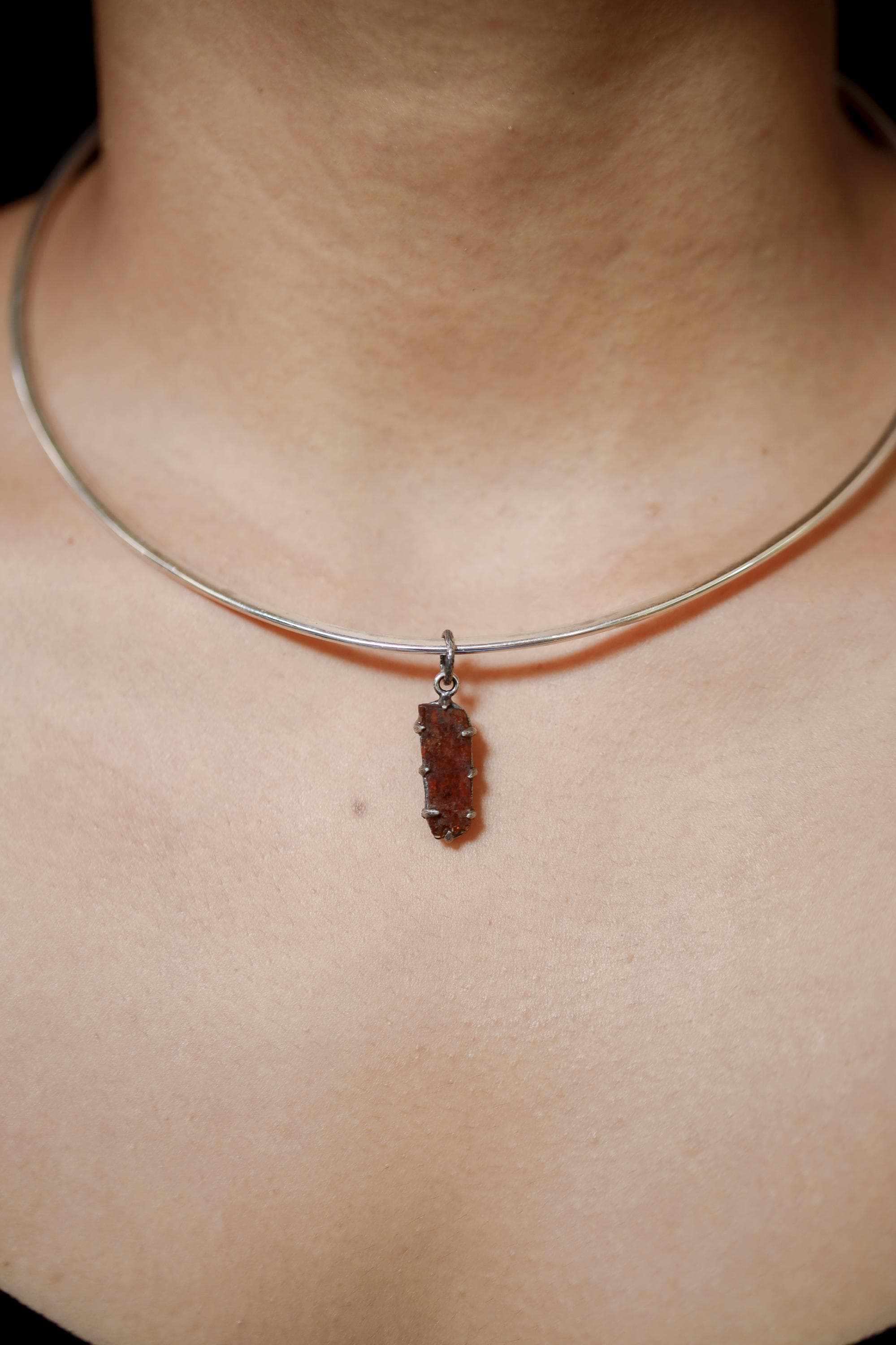 Tabular Gem Orange Kyanite Specimen Pendant, 925 Silver, Root Chakra Healing Stone, Boho Statement Pendant, Oxidized Hammer Finish