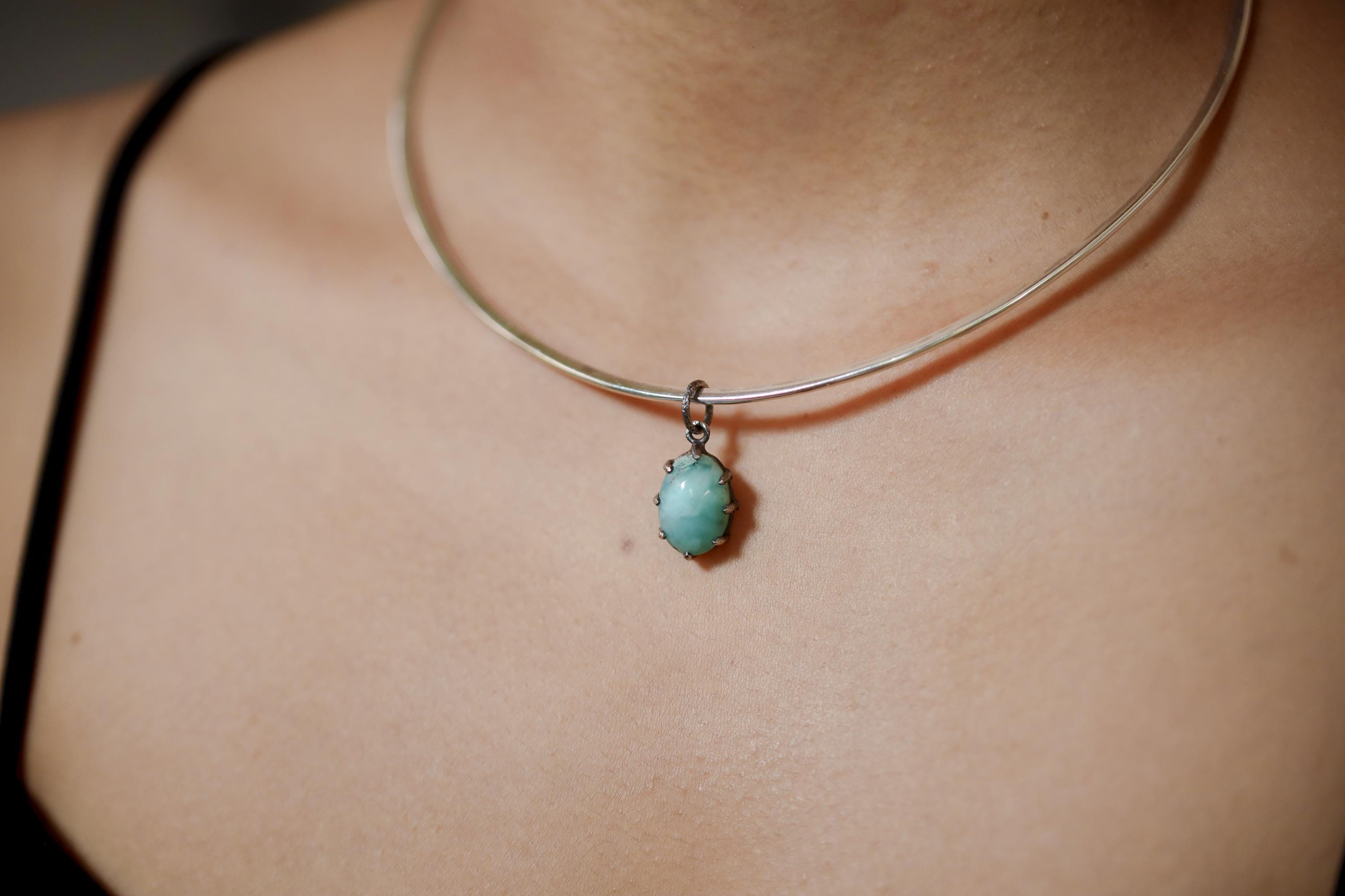 AAA Larimar Pendant, Oxidized Sterling Silver, Claw Setting