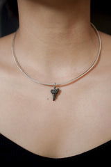 Megalodon Tooth Fossil Pendant, Oxidized Sterling Silver Claw Setting