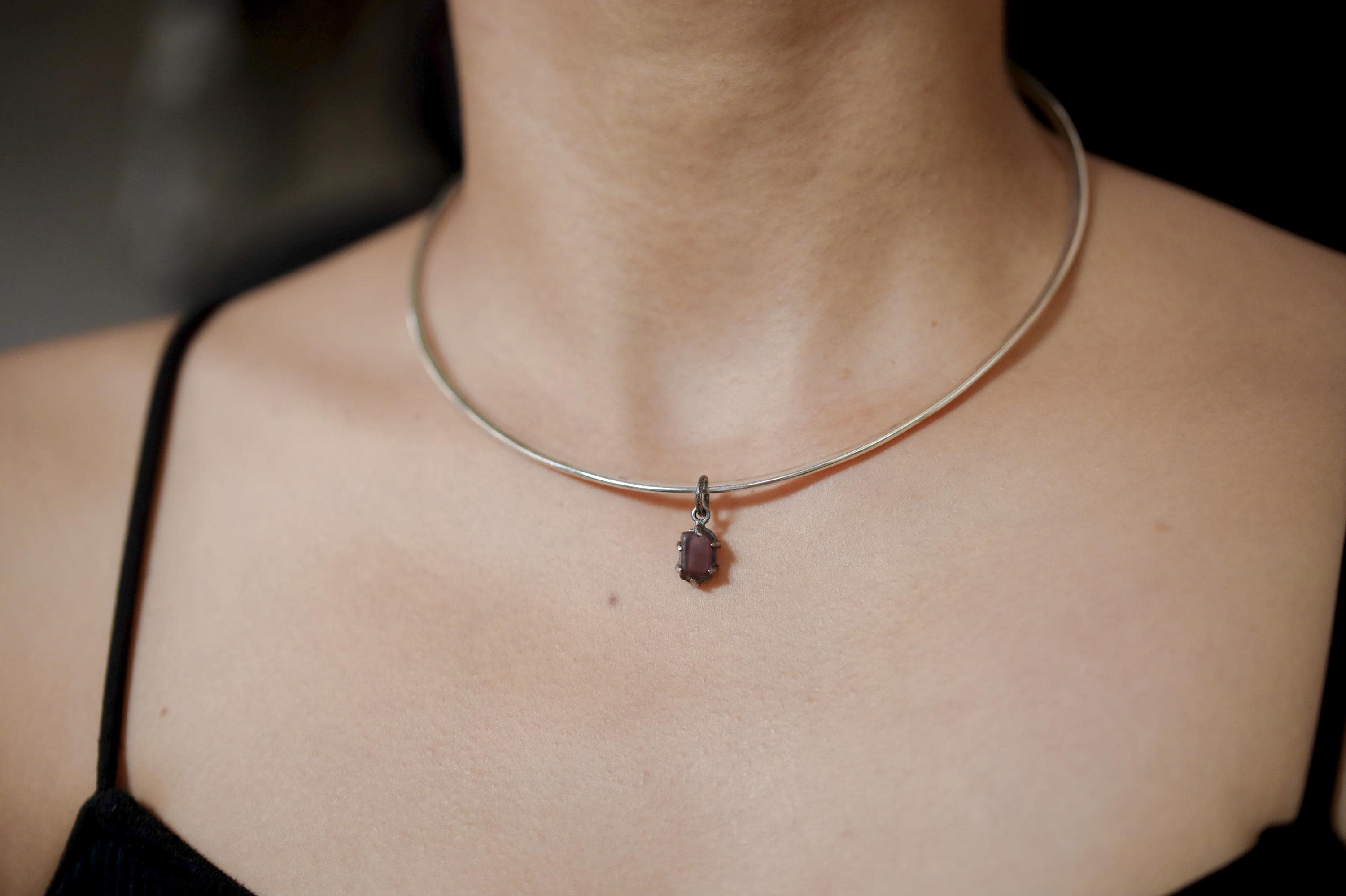 Semi Polished Facet Grade Natural Amethyst Cube Pendant, Sterling Silver Claw Frame, Hammer Textured Oxidized Healing Crystal Jewelry Gift