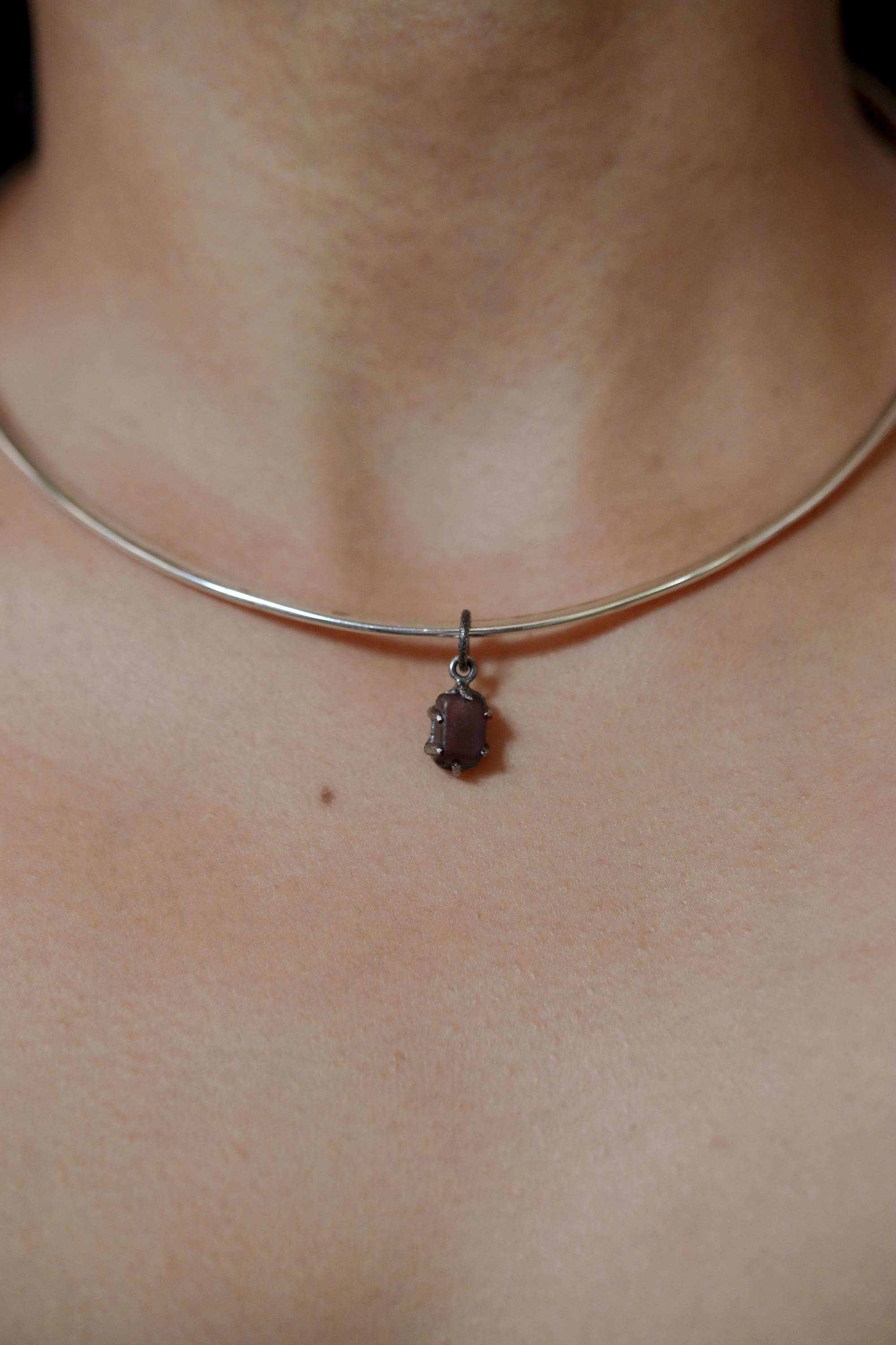 Semi Polished Facet Grade Natural Amethyst Cube Pendant, Sterling Silver Claw Frame, Hammer Textured Oxidized Healing Crystal Jewelry Gift