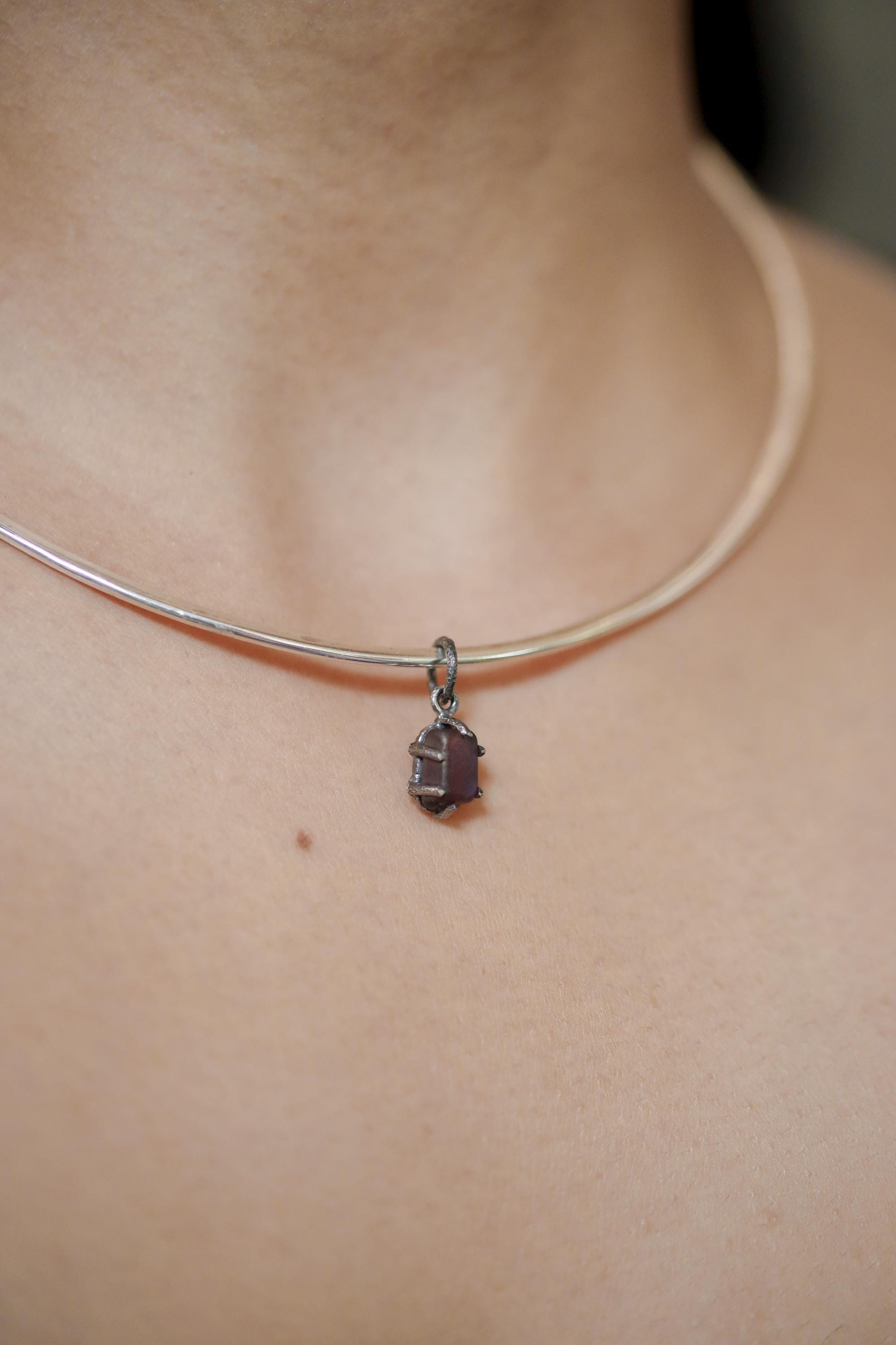 Semi Polished Facet Grade Natural Amethyst Cube Pendant, Sterling Silver Claw Frame, Hammer Textured Oxidized Healing Crystal Jewelry Gift