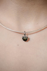 Green Tourmaline Wand Pendant, Oxidized 925 Silver Claw Setting, Handmade