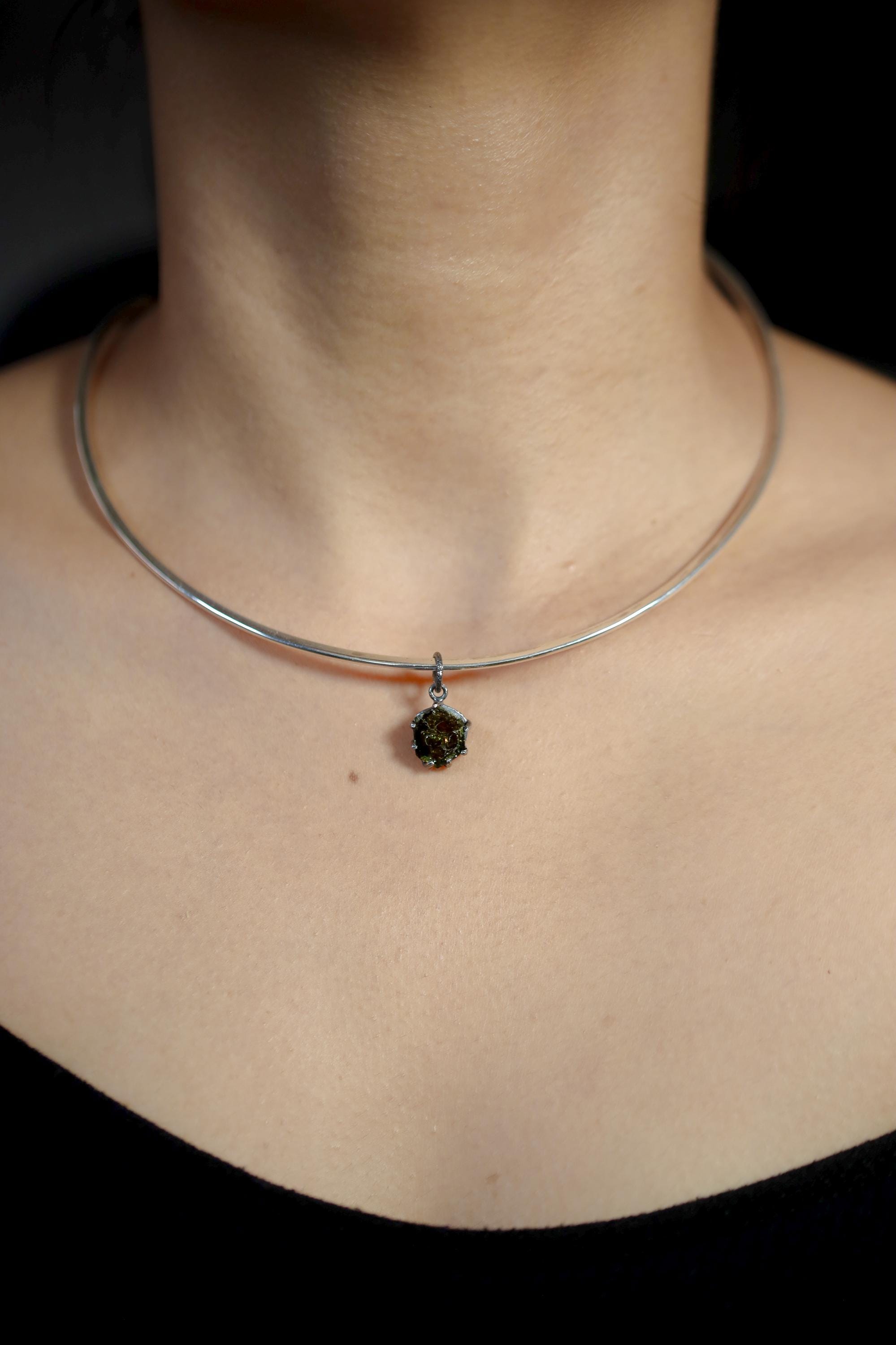 Green Tourmaline Pendant, 925 Sterling Silver, Polished 6-Sided Wand, Dark Rind Specimen, Heart Chakra, Healing Crystal Jewelry Raw Energy