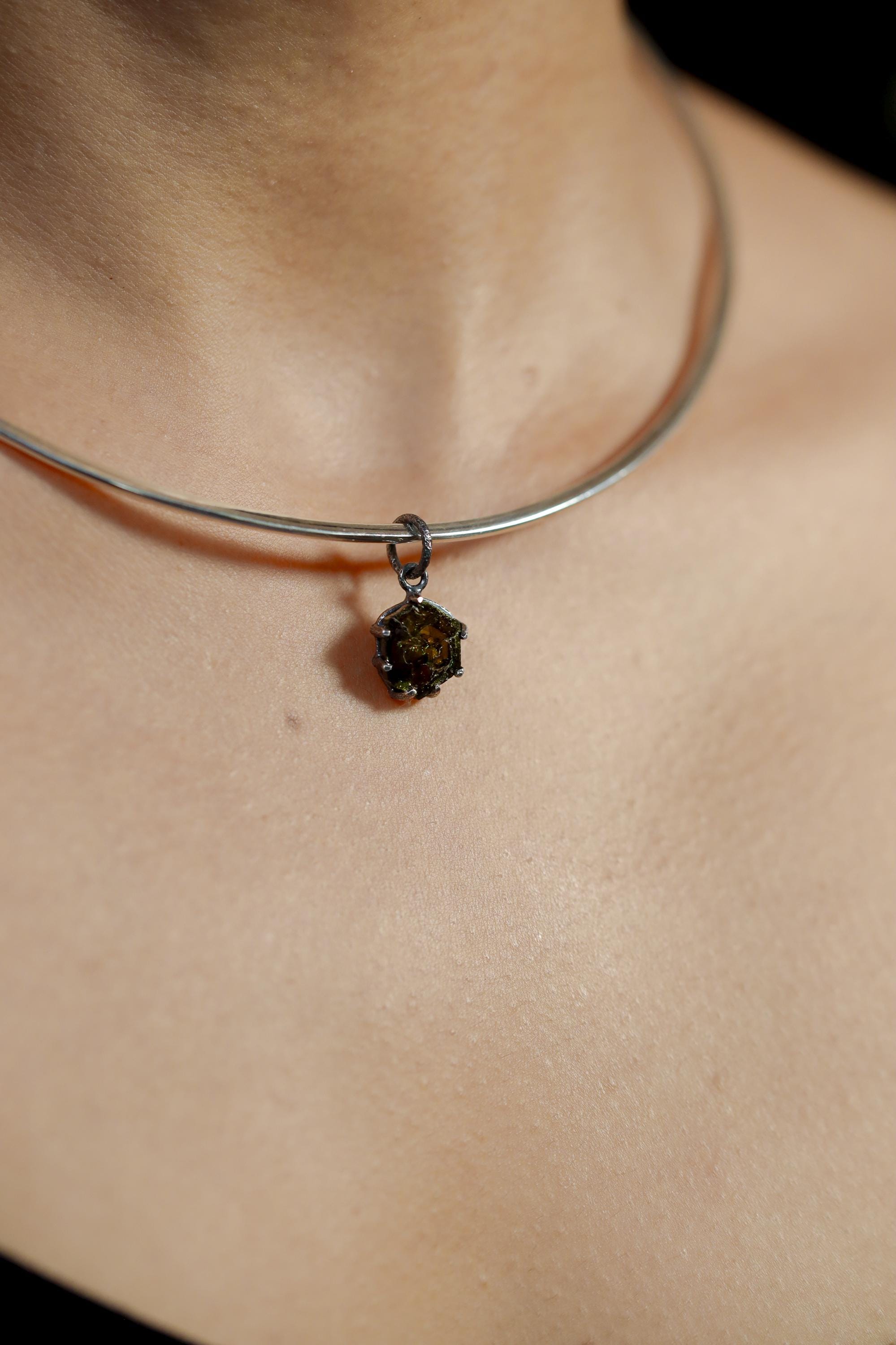 Green Tourmaline Pendant, 925 Sterling Silver, Polished 6-Sided Wand, Dark Rind Specimen, Heart Chakra, Healing Crystal Jewelry Raw Energy