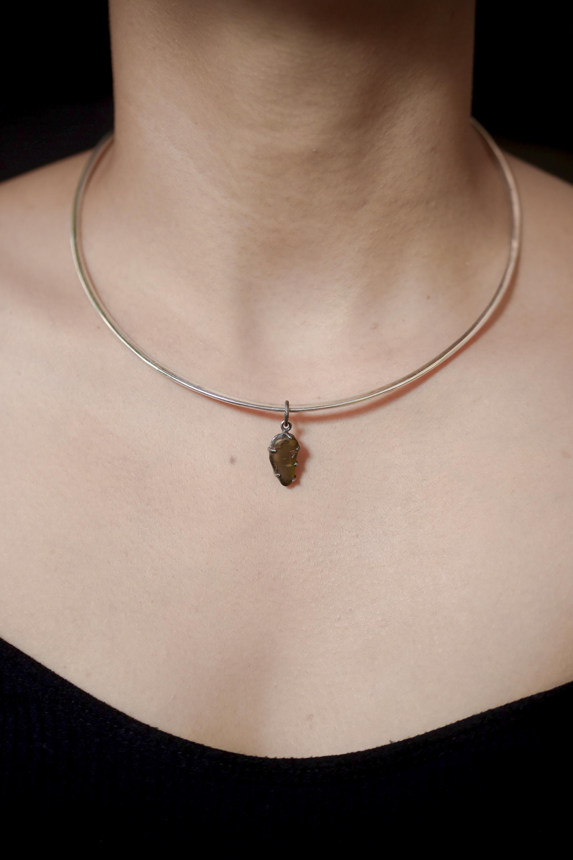 Australian River Tumbled Natural Gem Peridot Pendant, Sterling Silver,Claw Setting, Hammer Textured Oxidized Finish, Heart Chakra Jewelry