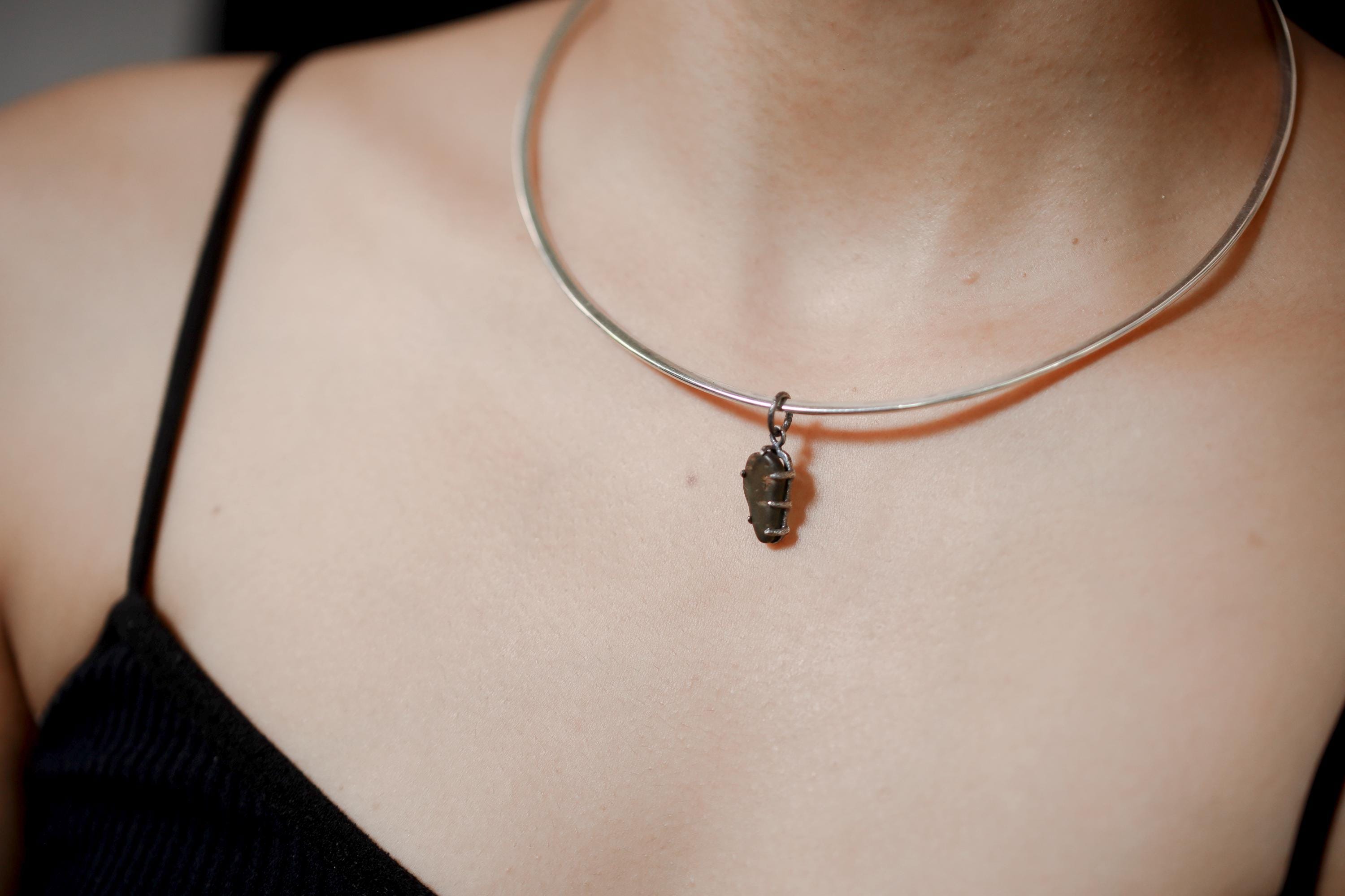 Australian River Tumbled Natural Gem Peridot Pendant, Sterling Silver,Claw Setting, Hammer Textured Oxidized Finish, Heart Chakra Jewelry