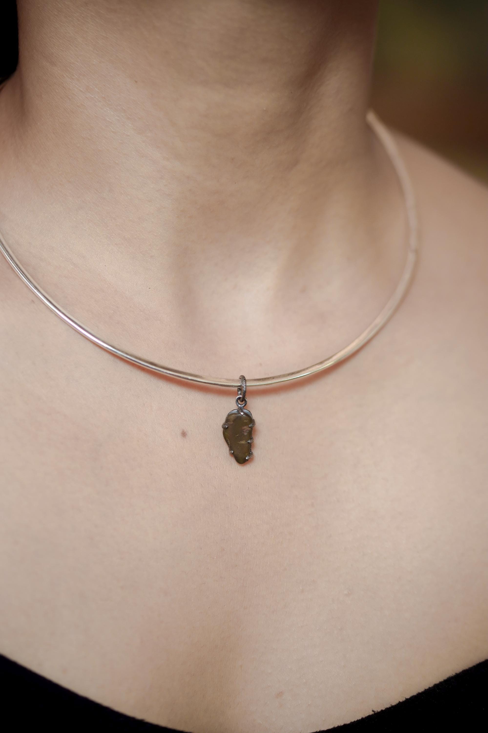 Australian River Tumbled Natural Gem Peridot Pendant, Sterling Silver,Claw Setting, Hammer Textured Oxidized Finish, Heart Chakra Jewelry