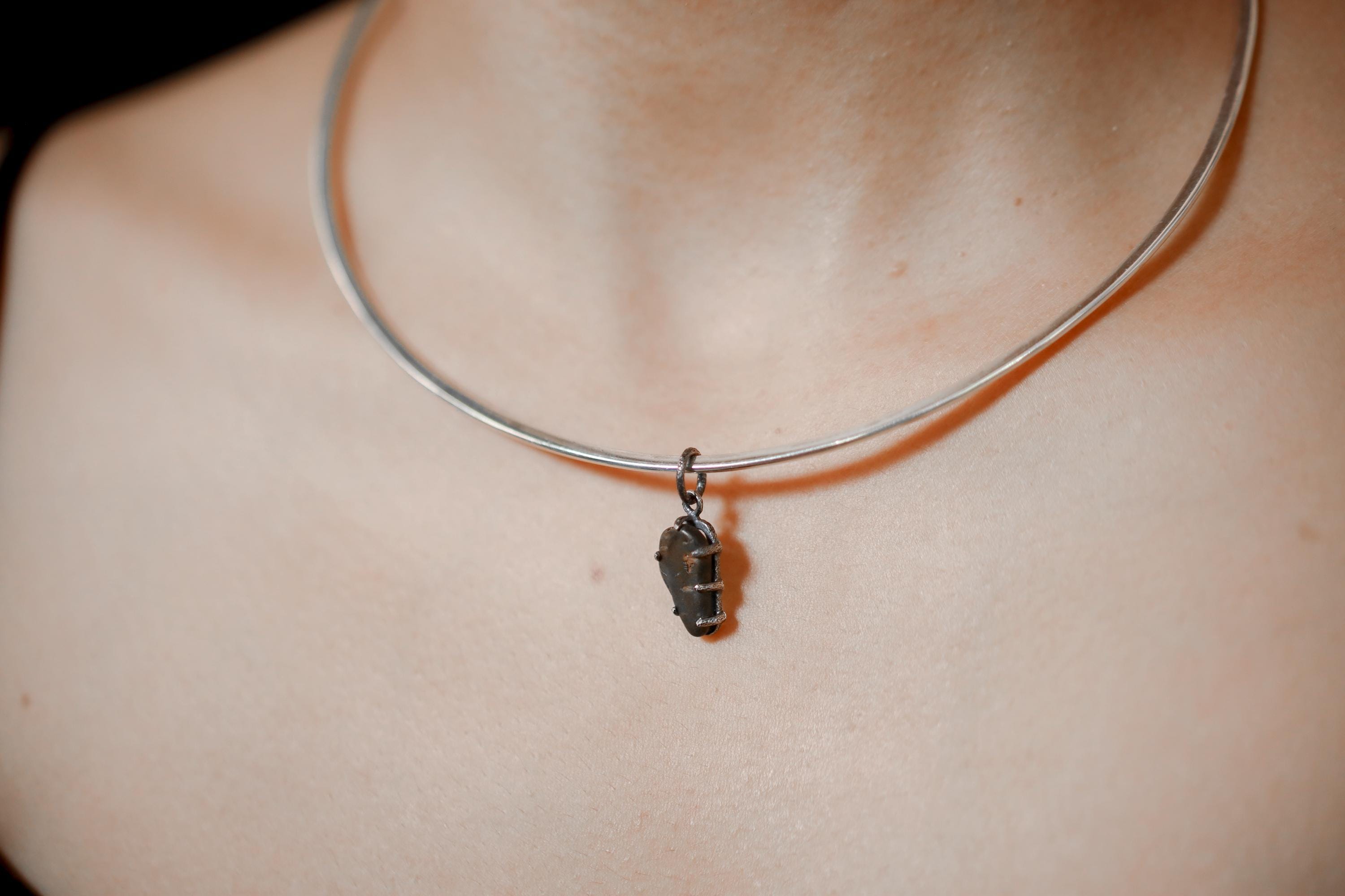 Australian River Tumbled Natural Gem Peridot Pendant, Sterling Silver,Claw Setting, Hammer Textured Oxidized Finish, Heart Chakra Jewelry