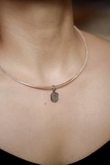 Raw Aquamarine Wand Pendant, Sterling Silver, Oxidized Texture