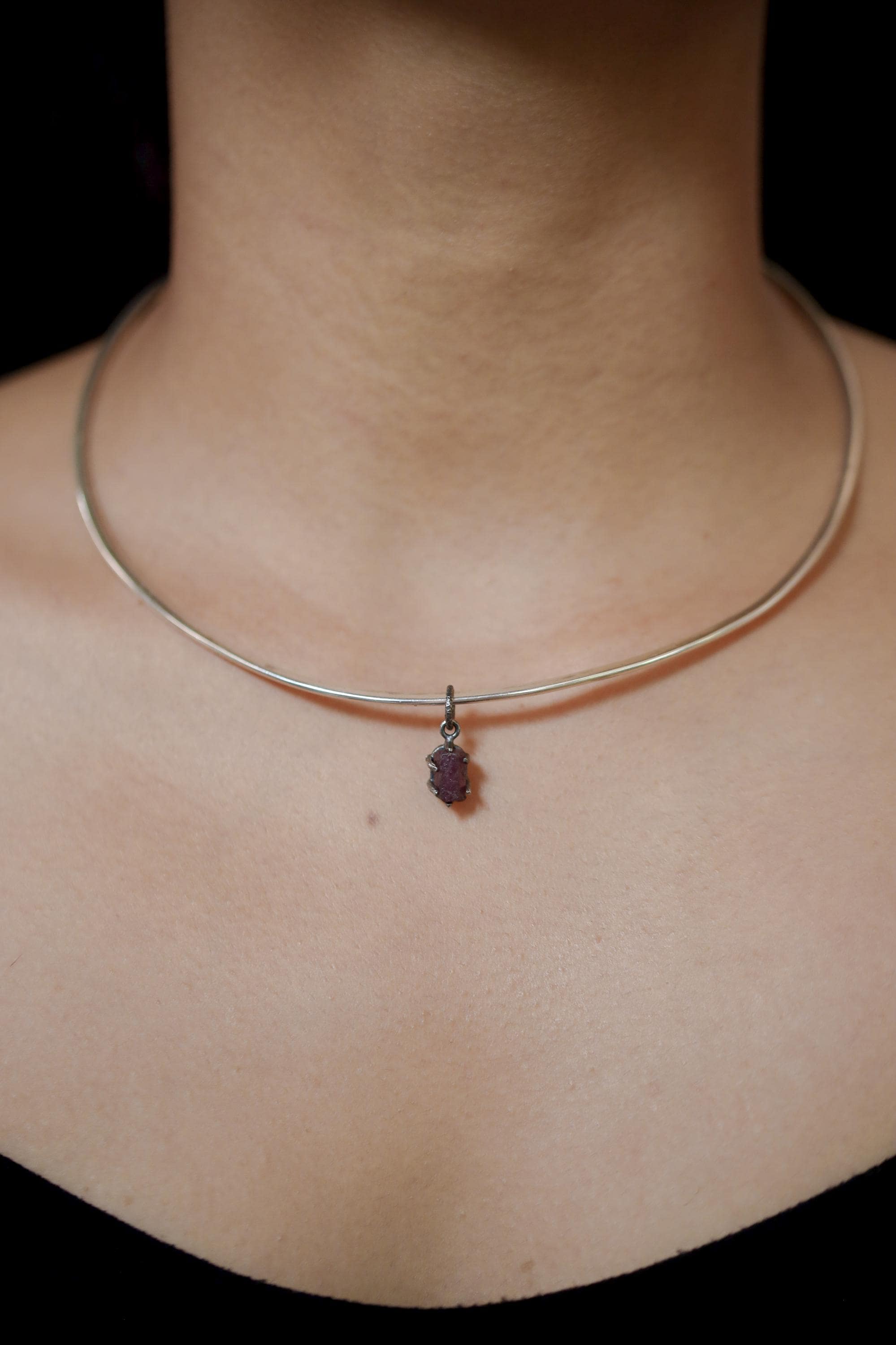 High Grade 6 Sided Natural Gem Ruby (corundum) Wand Pendant, Sterling Silver Hammered Textured & Oxidized July Birthstone Handmade Jewelry