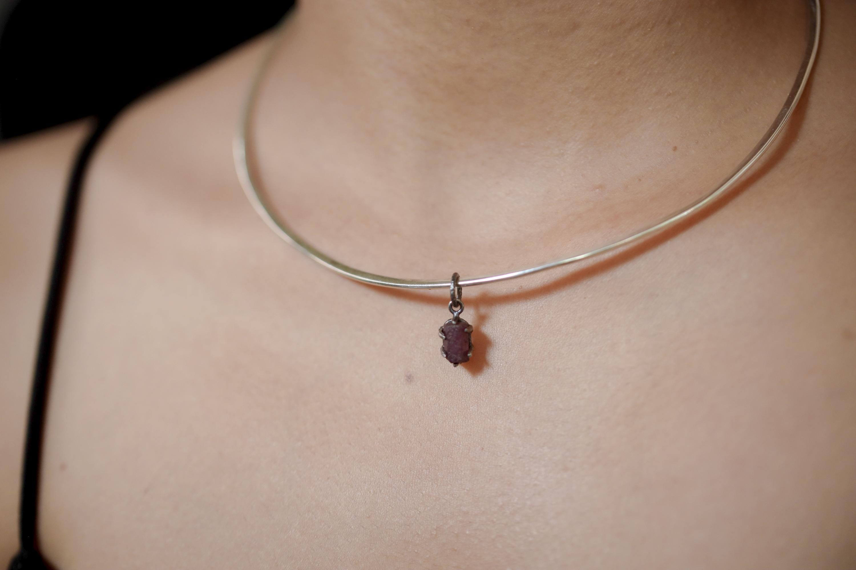 High Grade 6 Sided Natural Gem Ruby (corundum) Wand Pendant, Sterling Silver Hammered Textured & Oxidized July Birthstone Handmade Jewelry