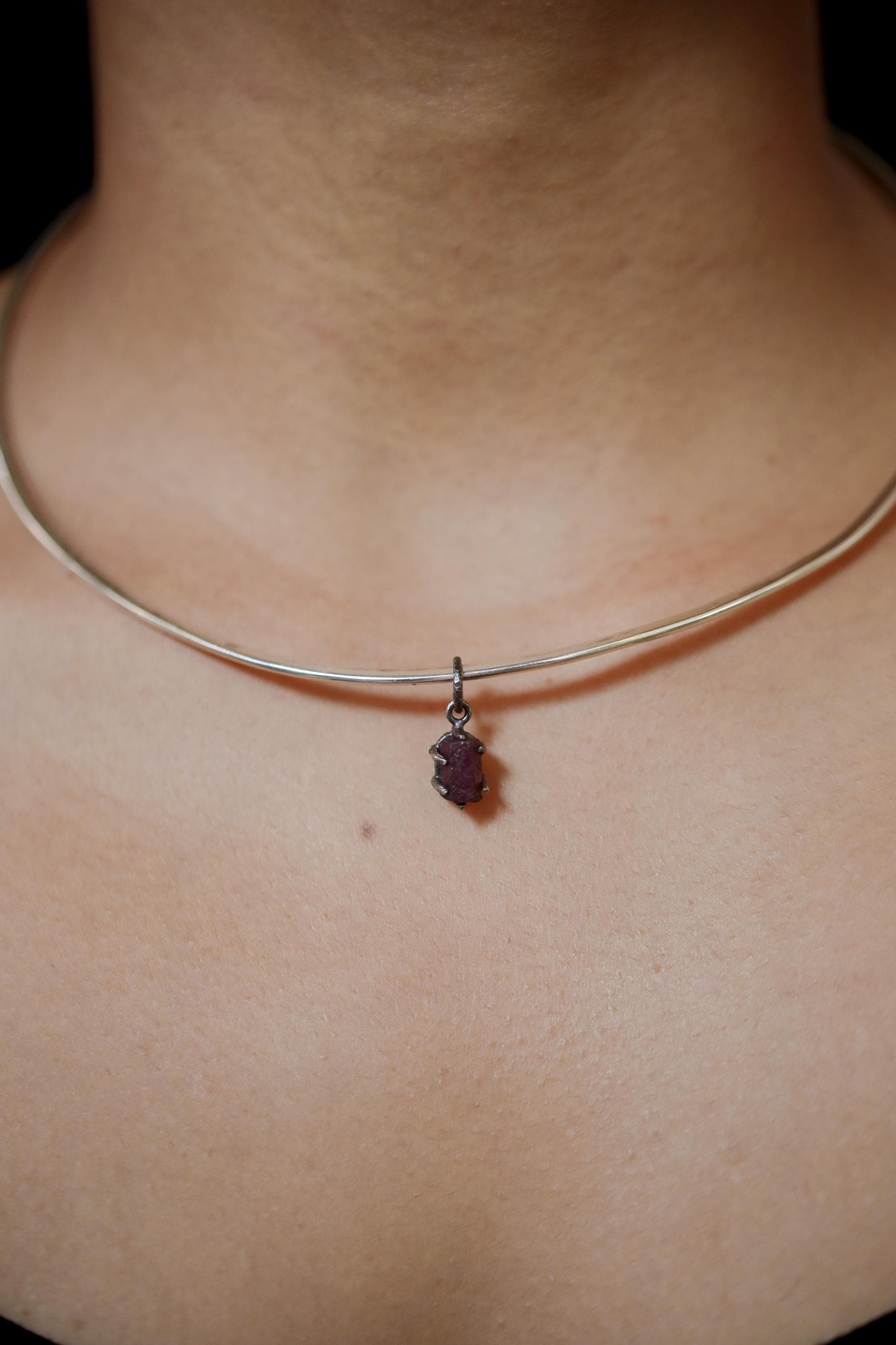 High Grade 6 Sided Natural Gem Ruby (corundum) Wand Pendant, Sterling Silver Hammered Textured & Oxidized July Birthstone Handmade Jewelry