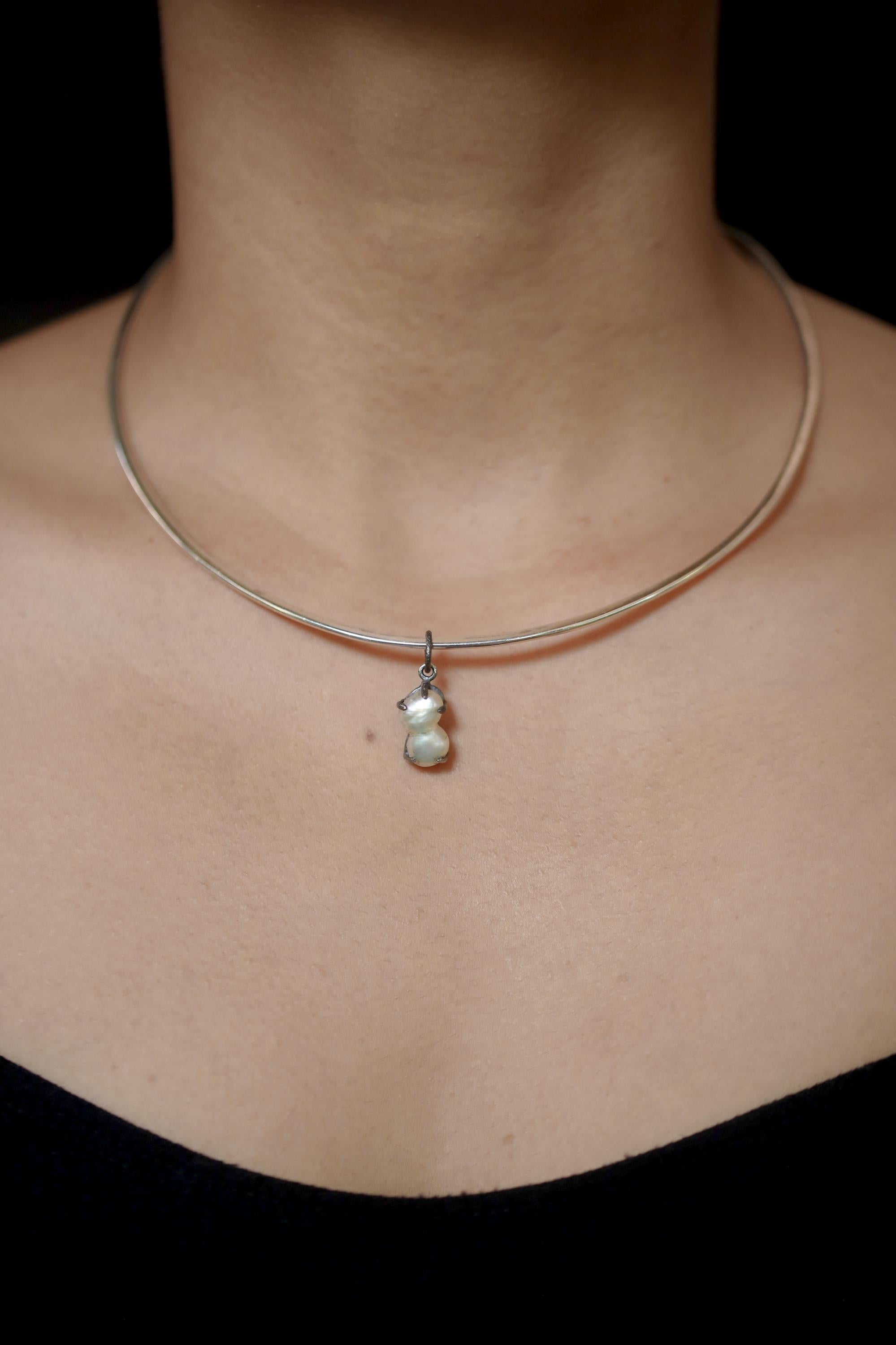 Twin Pearl Pendant, Baroque 925 Oxidized Silver, June Birthstone