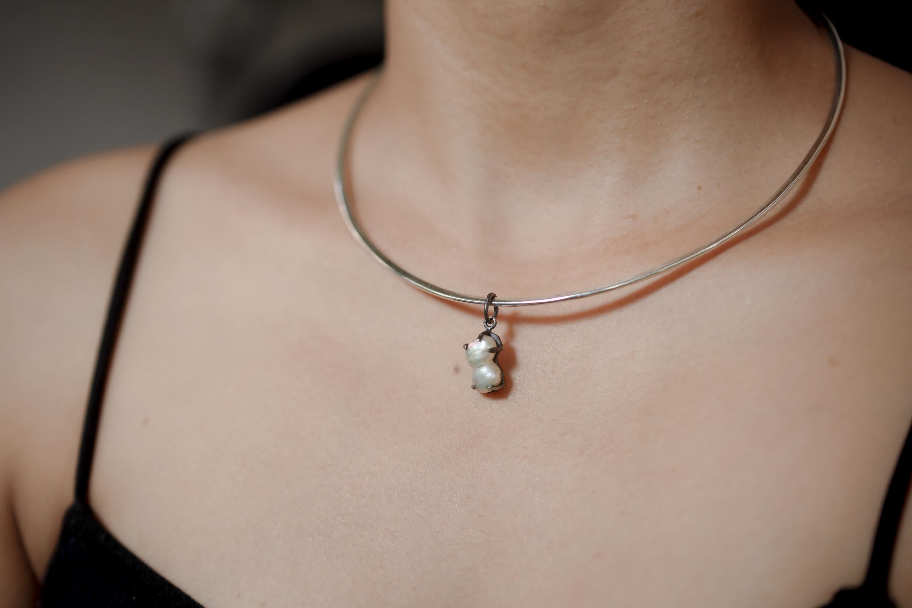 Twin Pearl Pendant, Baroque 925 Oxidized Silver, June Birthstone