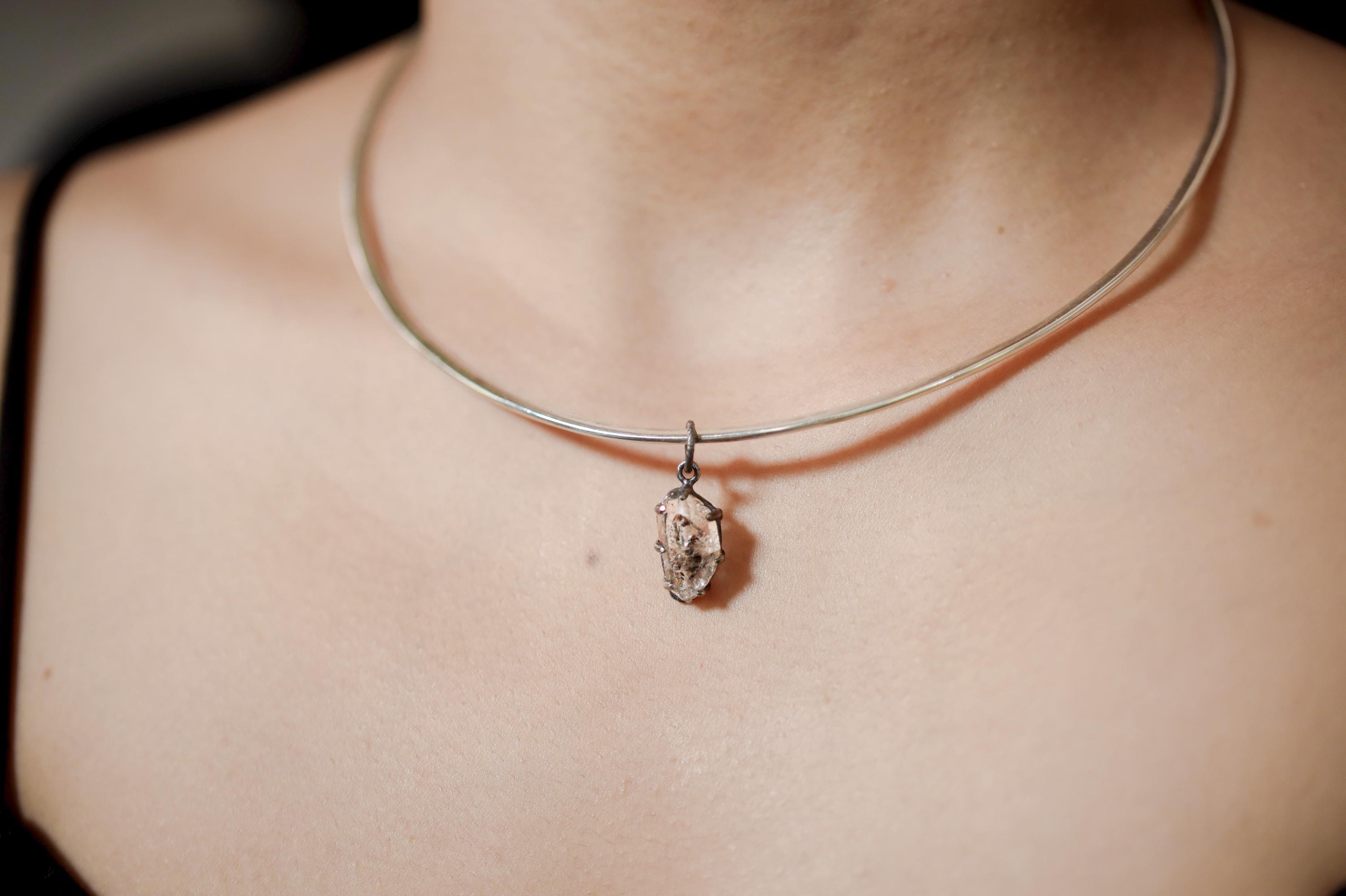 Double terminated Faden Quarts with Petroleum Inclusions Specimen Pendant, Crystal Jewelry,Crown Chakra,Oxidized Finish