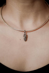 Tibetan Double Terminated Anhydro Carbon Inclusion Quartz Specimen Pendant, Raw Crystal, Sterling Silver Claw Setting, Oxidized Finish