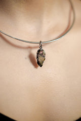 Polished Slice of Natural Watermelon Tourmaline Wand with Darker Rind Pendant, 925 Silver, Oxidized, Heart Chakra Crystal Jewelry Gift