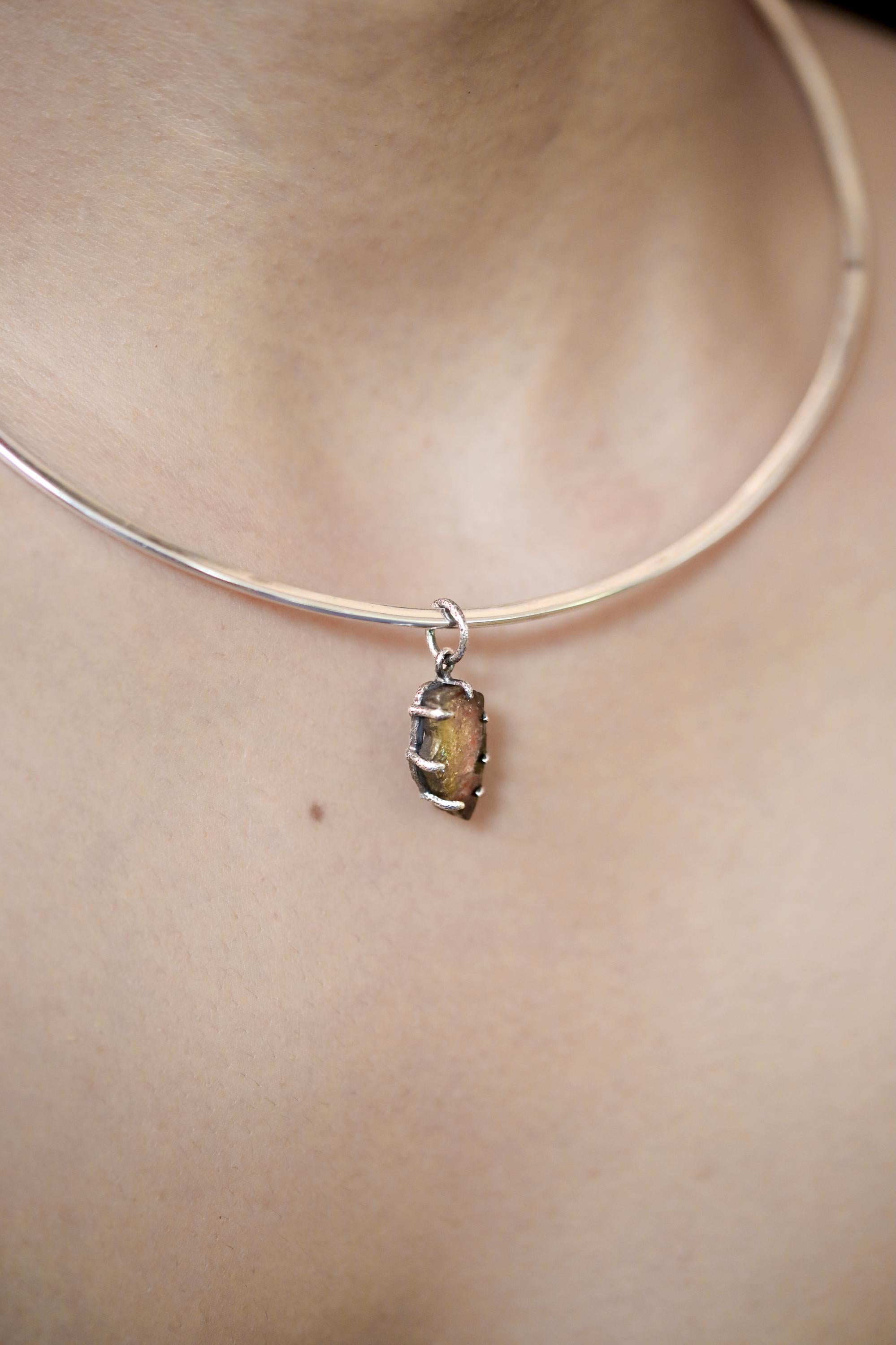 Watermelon Tourmaline Pendant 925 Sterling Silver Oxidized Claw Necklace Heart Chakra Libra Gemini Gift