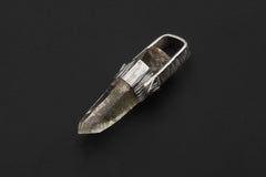 Himalayan Lemurian Laser Chlorite Quartz Point Pendant, Sterling Silver, Line Hammered Texture, High Shine Finish, Healing Jewelry