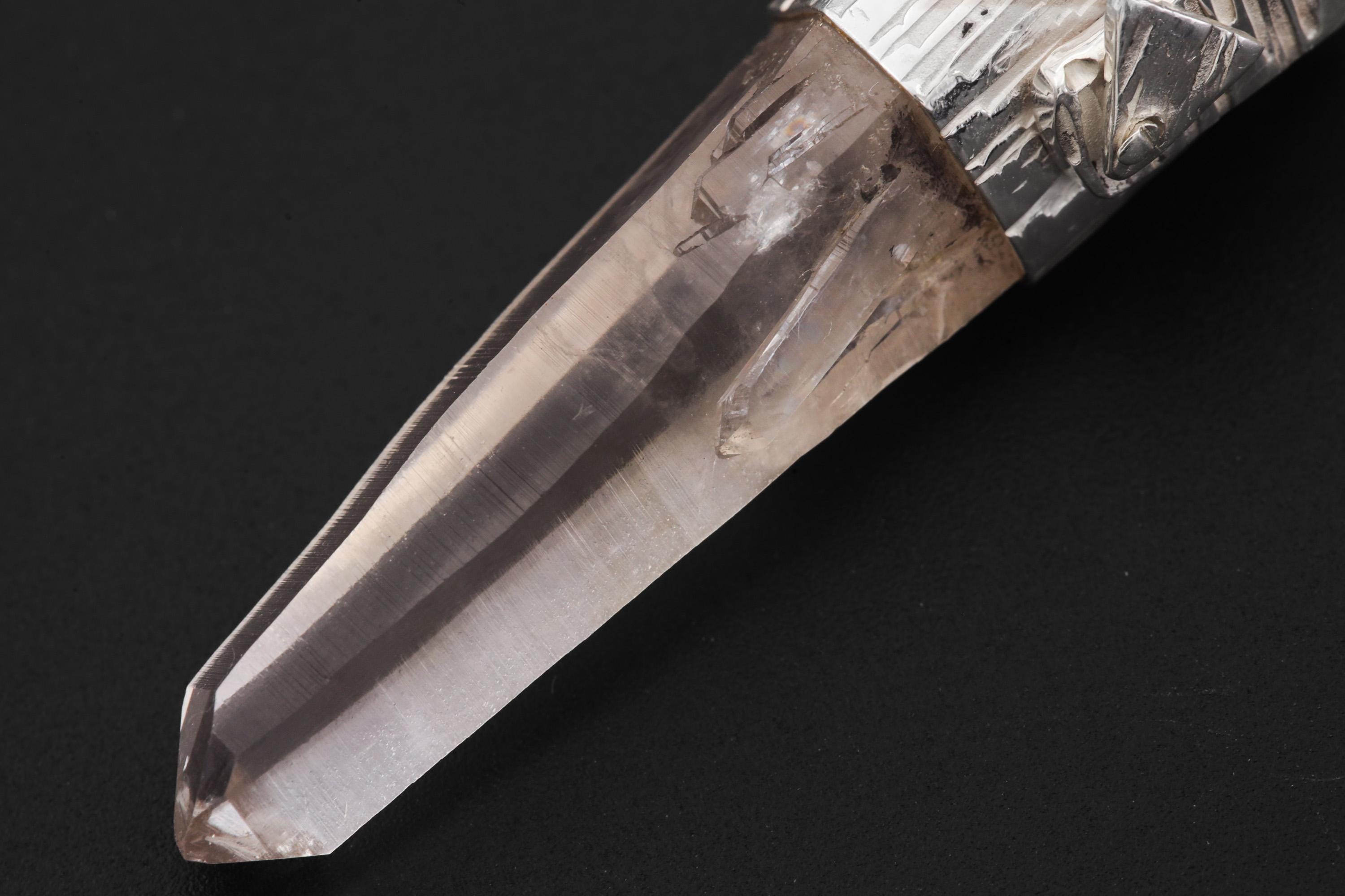 Lemurian Himalayan Laser Manifestation Quarts Point Pendant, 925 Silver, High Shine Finish, Hammered Texture, Chakra Healing Crystal Jewelry