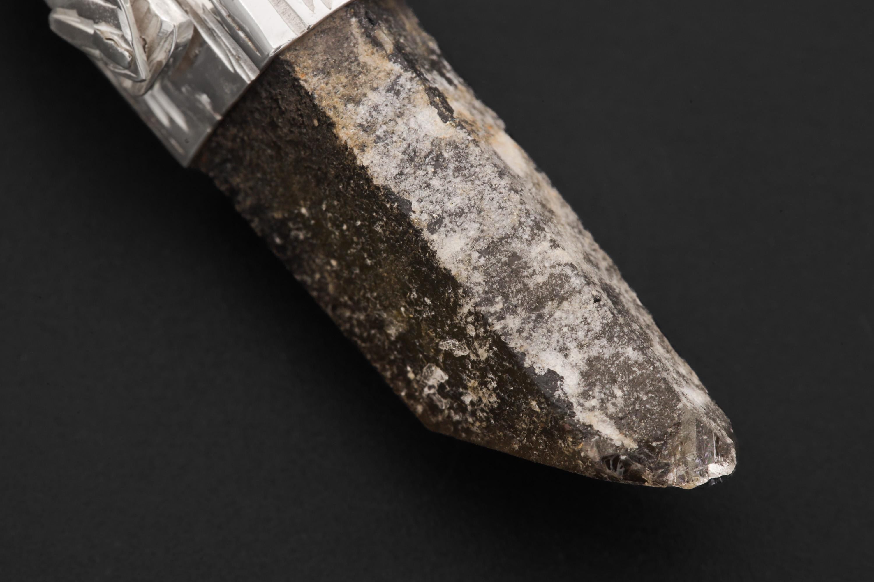 Australian Record Keeper Rainbow Inclusion Citrine Quartz Point Pendant 925 Silver High Shine Finish Hammered Texture Crystal Jewelry