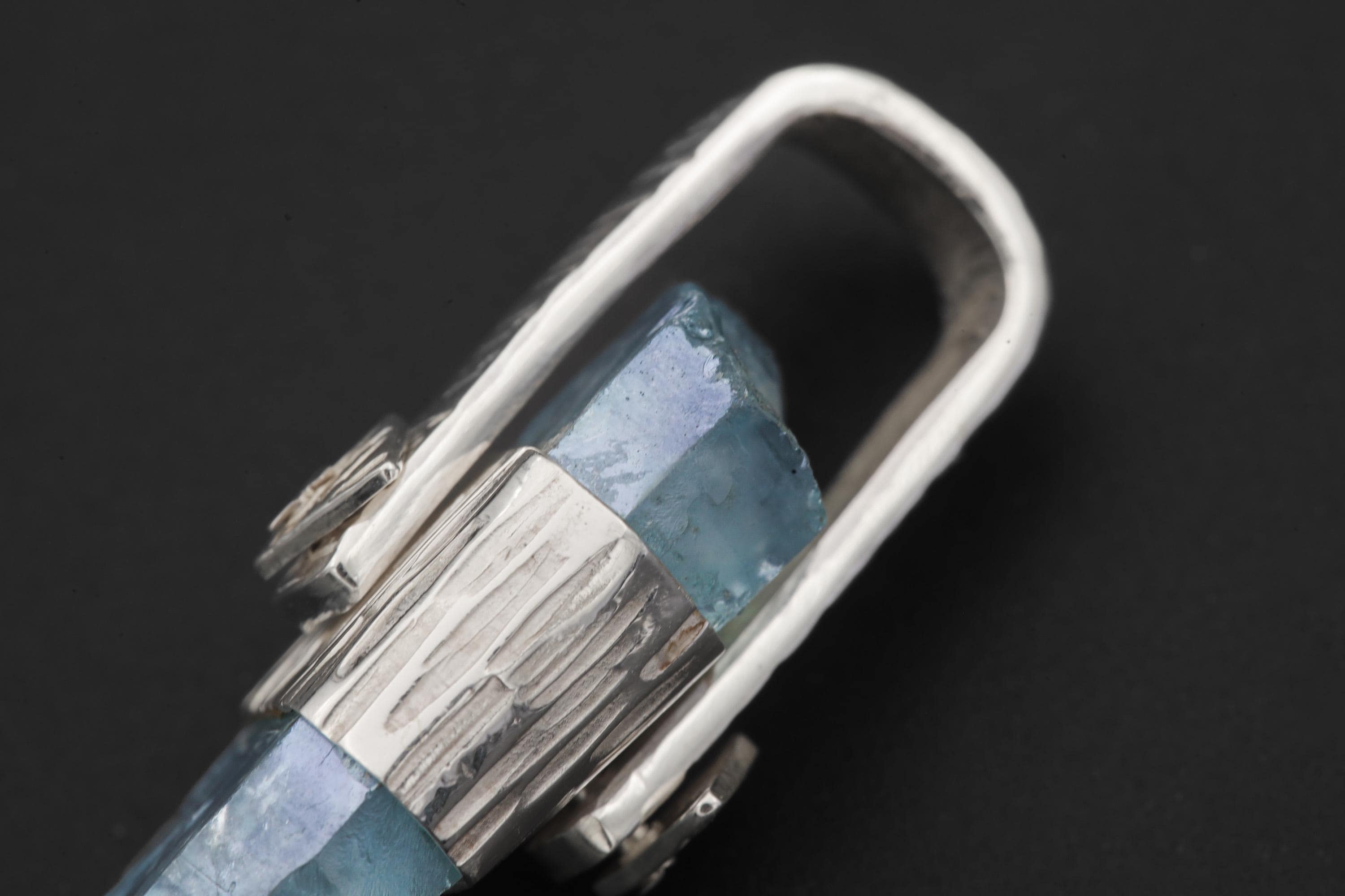 Tabular Rainbow Inclusion Aqua Aura Quartz Point Pendant, 925 Silver, Textured Bark Finish, Chakra Jewelry, Healing Quartz Energy Gift