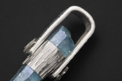 Tabular Rainbow Inclusion Aqua Aura Quartz Point Pendant, 925 Silver, Textured Bark Finish, Chakra Jewelry, Healing Quartz Energy Gift