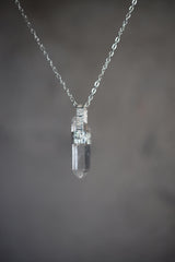 Himalayan Lemurian Rainbow Inclusion Clear Quartz Point Pendant, 925 Silver, High Shine, Hammered Texture, Meditation Crystal Talisman