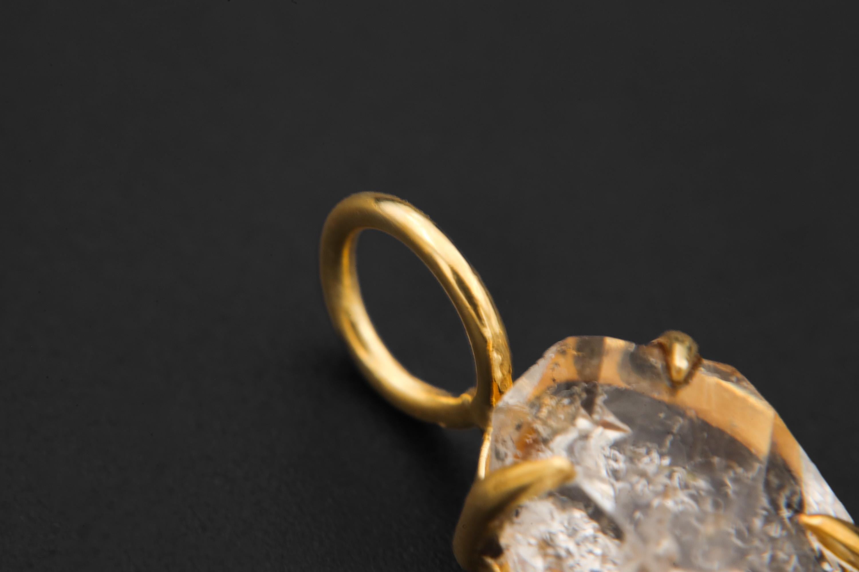 Herkimer Diamond Pendant 18k Gold Plated 925 Sterling Silver Raw Quartz Claw Necklace Crown Chakra Gift