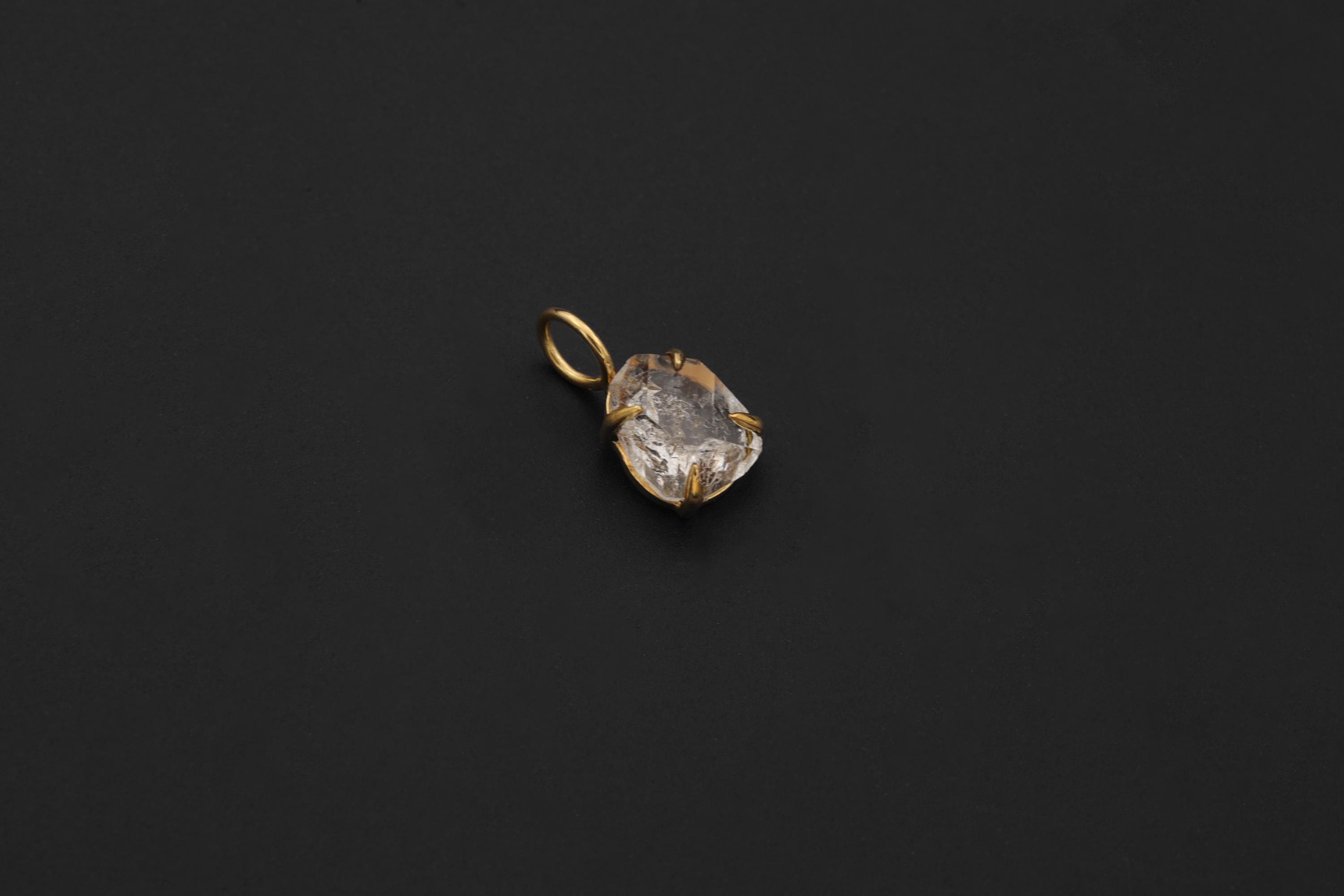 Herkimer Diamond Pendant 18k Gold Plated 925 Sterling Silver Raw Quartz Claw Necklace Crown Chakra Gift