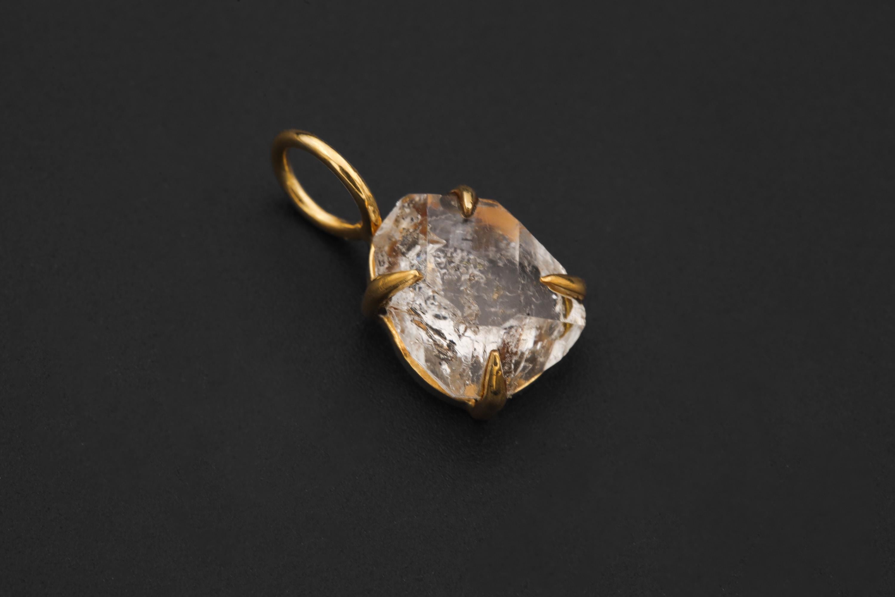 Herkimer Diamond Pendant 18k Gold Plated 925 Sterling Silver Raw Quartz Claw Necklace Crown Chakra Gift